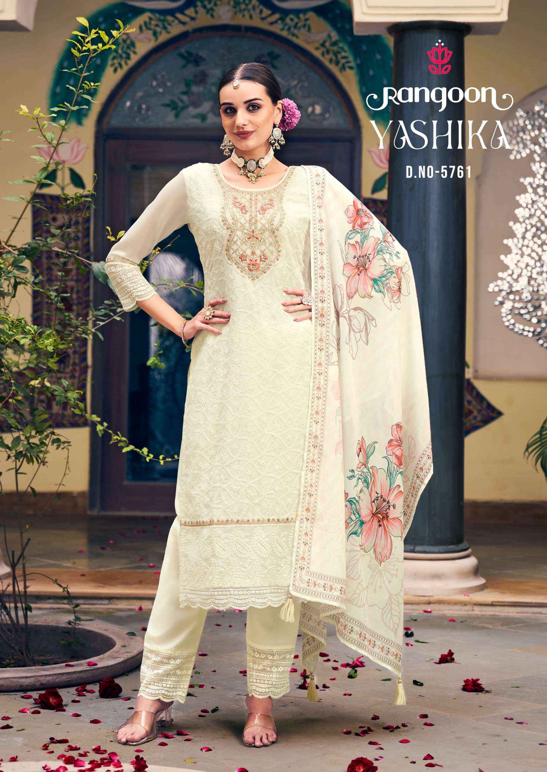 RANGOON YASHIKA GEORGETTE FANCY EMBROIDERY READYMADE SUIT WHOLESALE PRICE ( 4 PCS CATALOG )