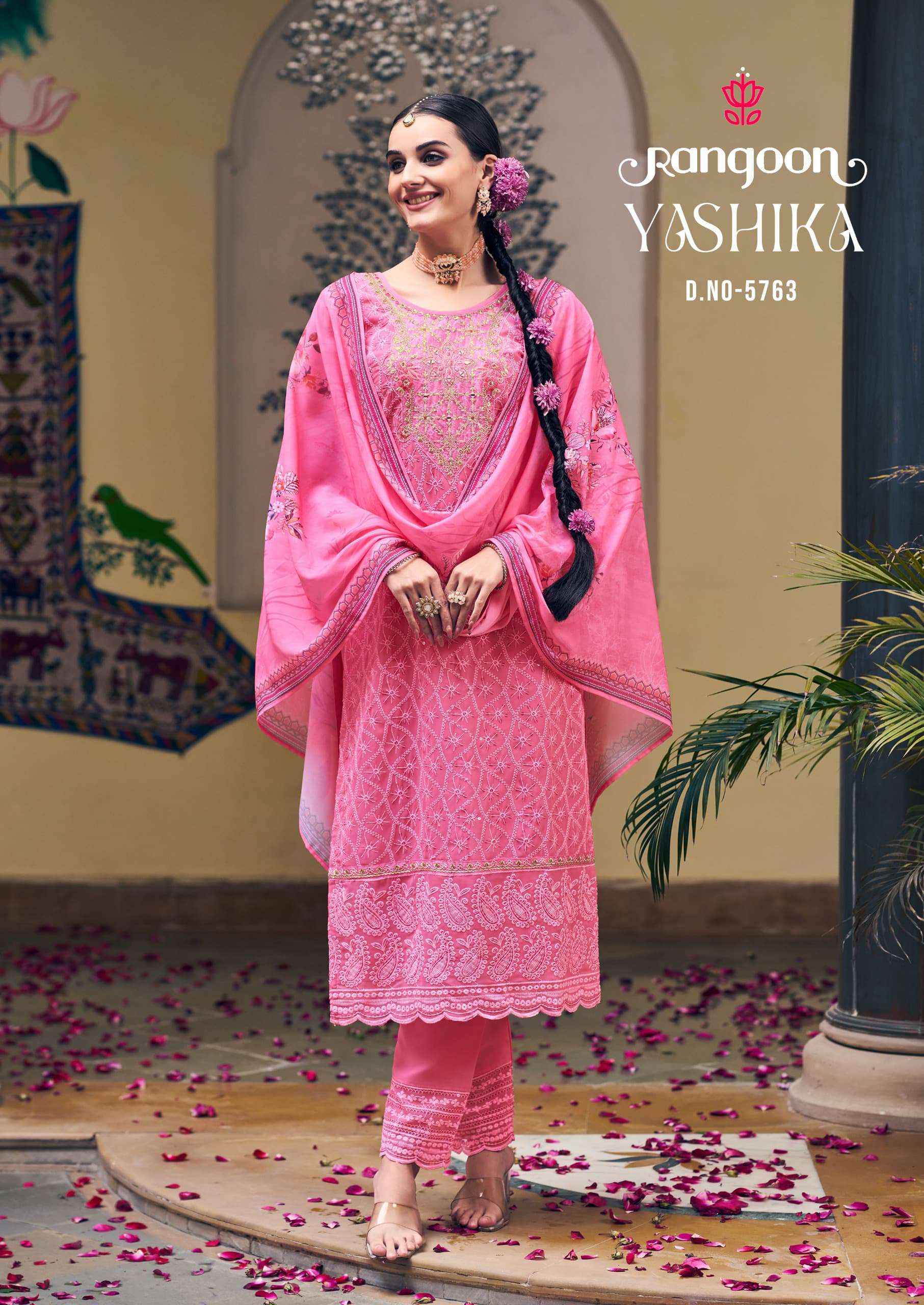 RANGOON YASHIKA GEORGETTE FANCY EMBROIDERY READYMADE SUIT WHOLESALE PRICE ( 4 PCS CATALOG )