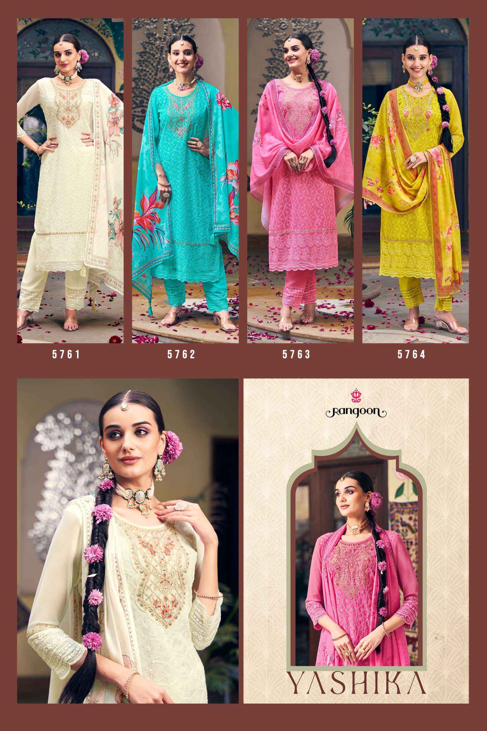 RANGOON YASHIKA GEORGETTE FANCY EMBROIDERY READYMADE SUIT WHOLESALE PRICE ( 4 PCS CATALOG )
