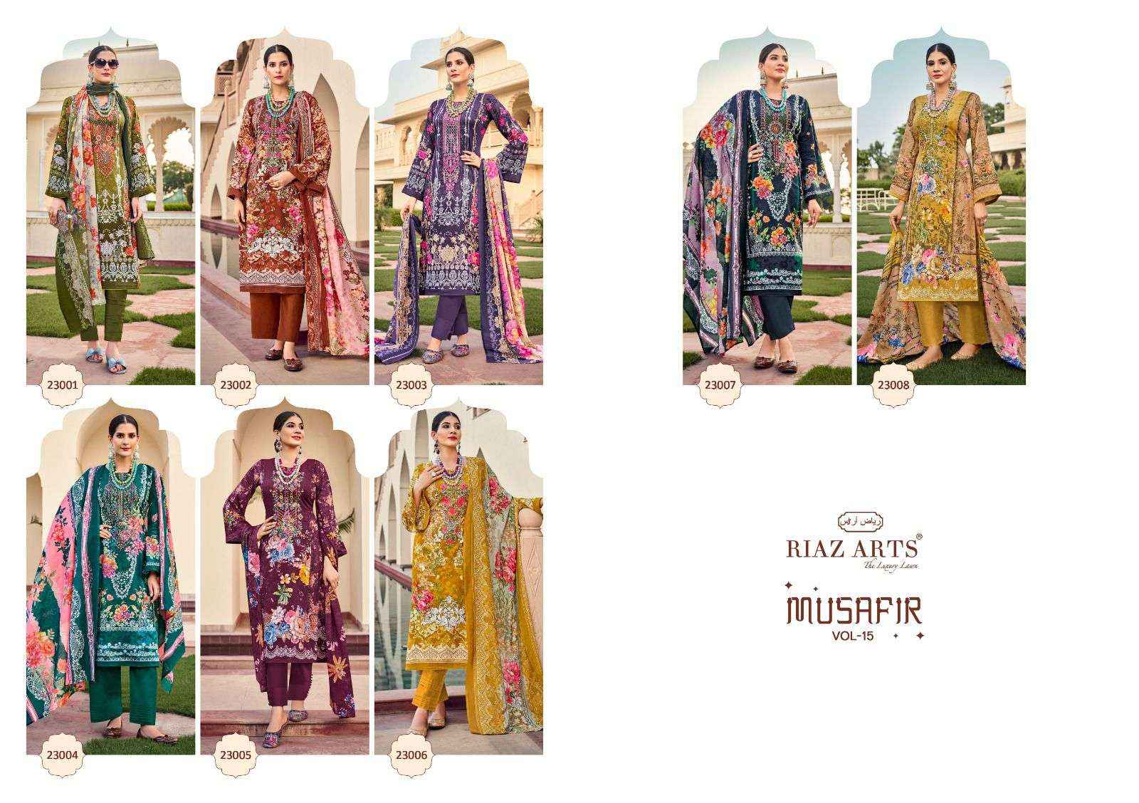 Riaz Arts Musafir Vol 15 Pakistani Suits Latest Catalog Wholesale Price ( 8 Pcs Catalogue )