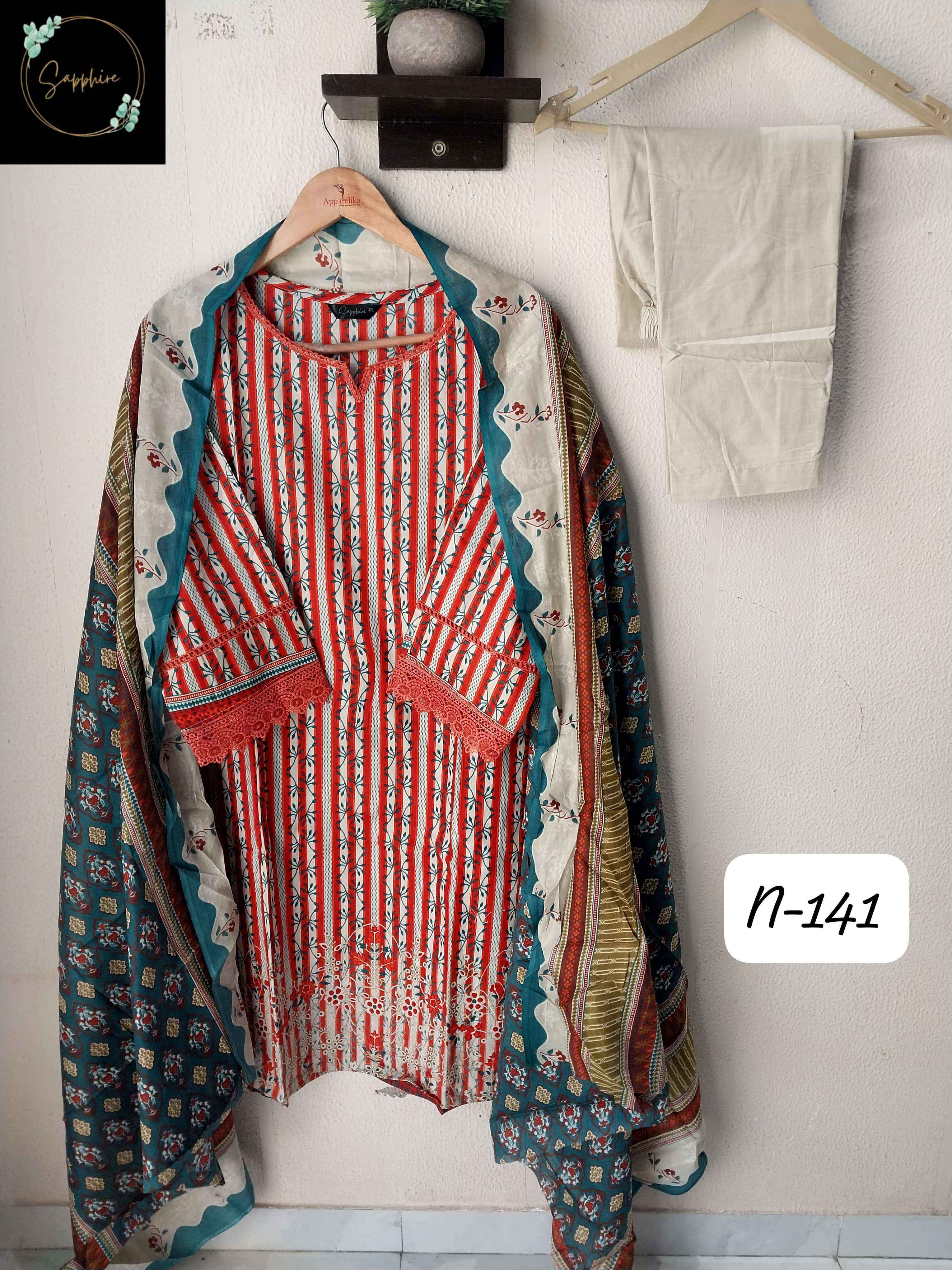 SAPPHIRE AGHA NOORAIN N 141 LAWN COTTON READY MADE SUITS ( 6 PCS CATALOGUE )
