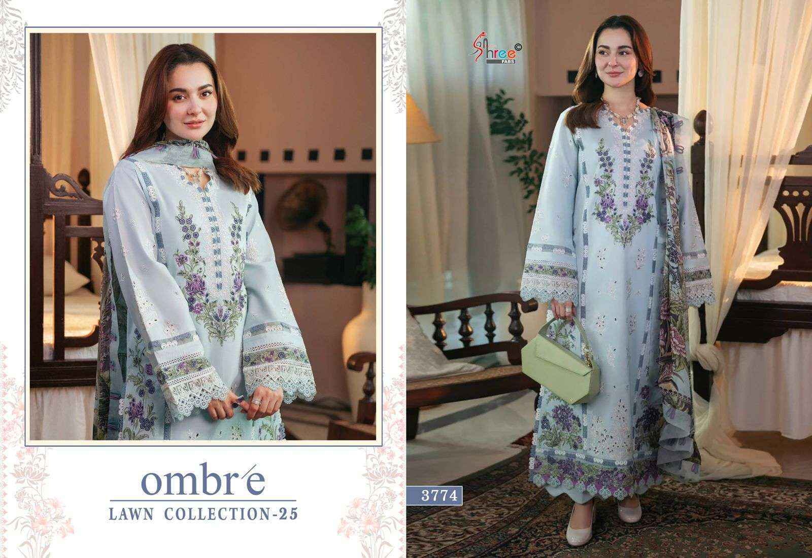 Shree Fabs Ombre Lawn Collection 25 pakistani Suits ( 6 pcs Catalogue )