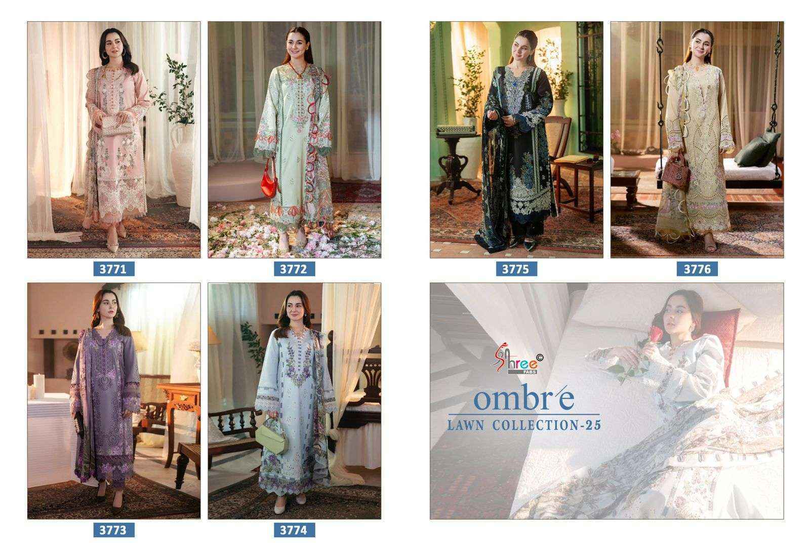 Shree Fabs Ombre Lawn Collection 25 pakistani Suits ( 6 pcs Catalogue )