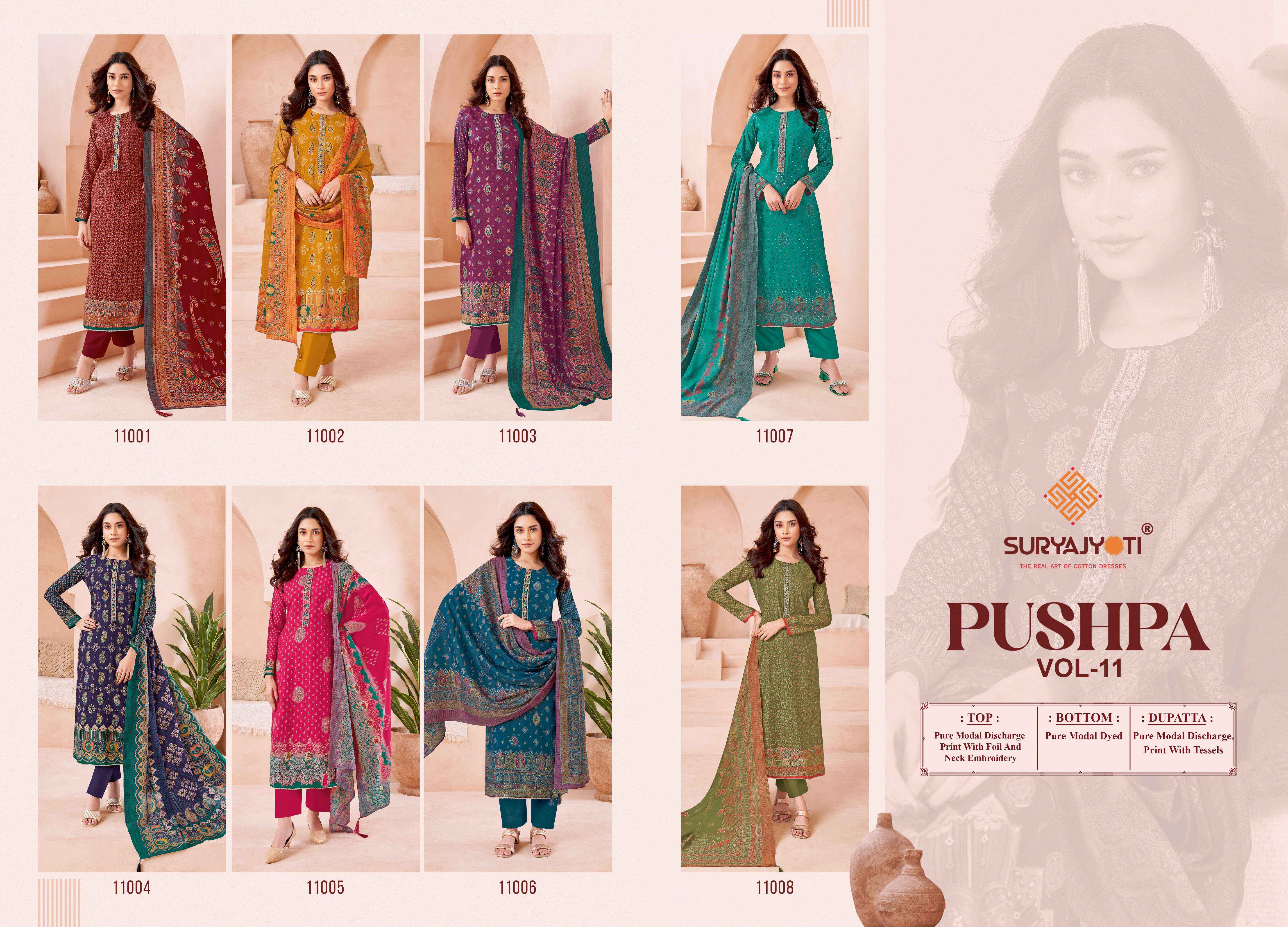 Suryajyoti Pushpa Vol 11 Modal Salwar Kameez Wholesale Price ( 8 Pcs Catalog )