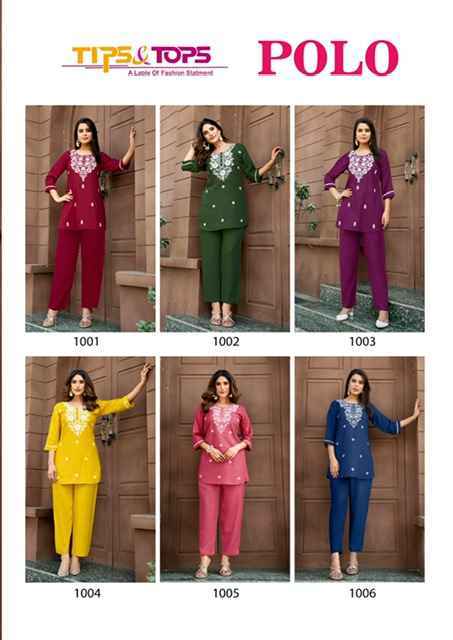Tips & Tops Polo Rayon Co ord Set Wholesale Price ( 6 Pcs catalog )