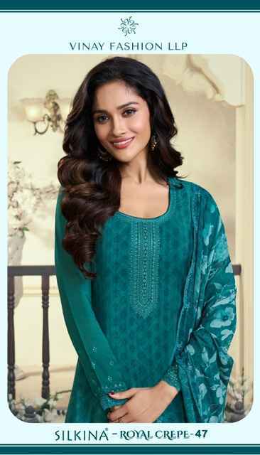 Vinay Fashion Silkina Royal Crepe 47 Wholesale Royal Crepe Dress Material ( 8 pcs Catalogue )