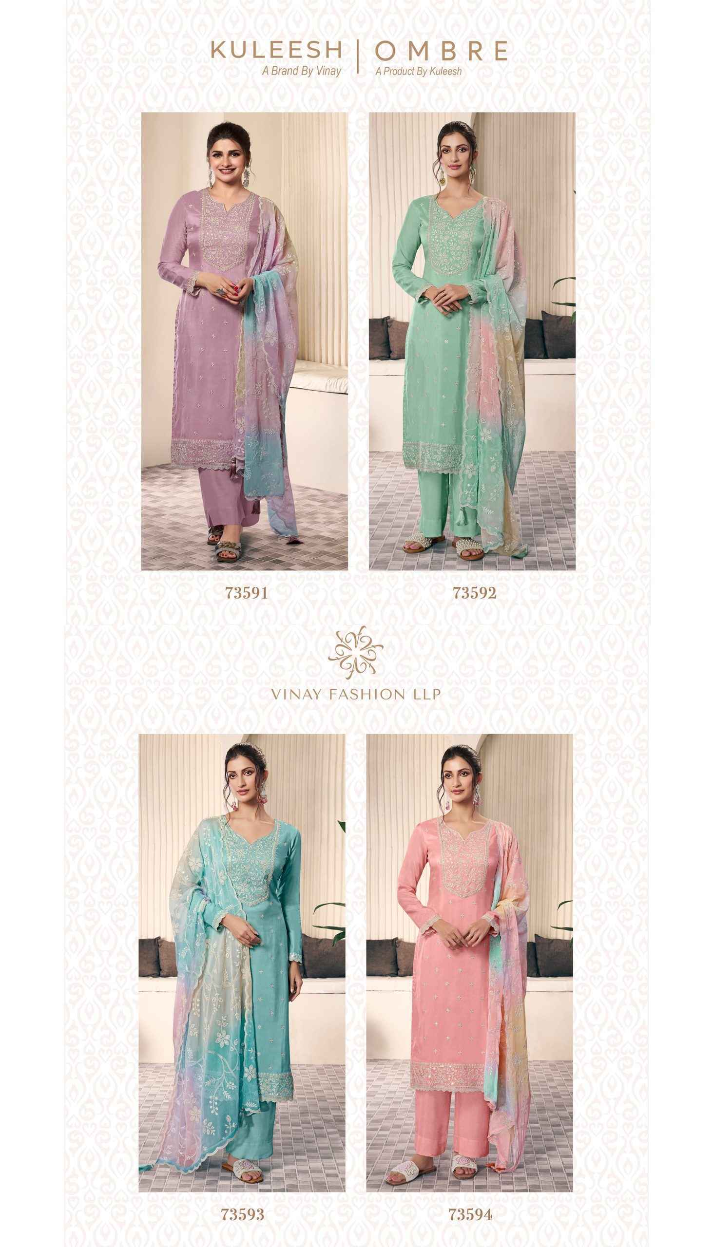 Vinay Kuleesh Ombre Moonga Silk Salwar Kameez Wholesale Price ( 4 Pcs Catalog )