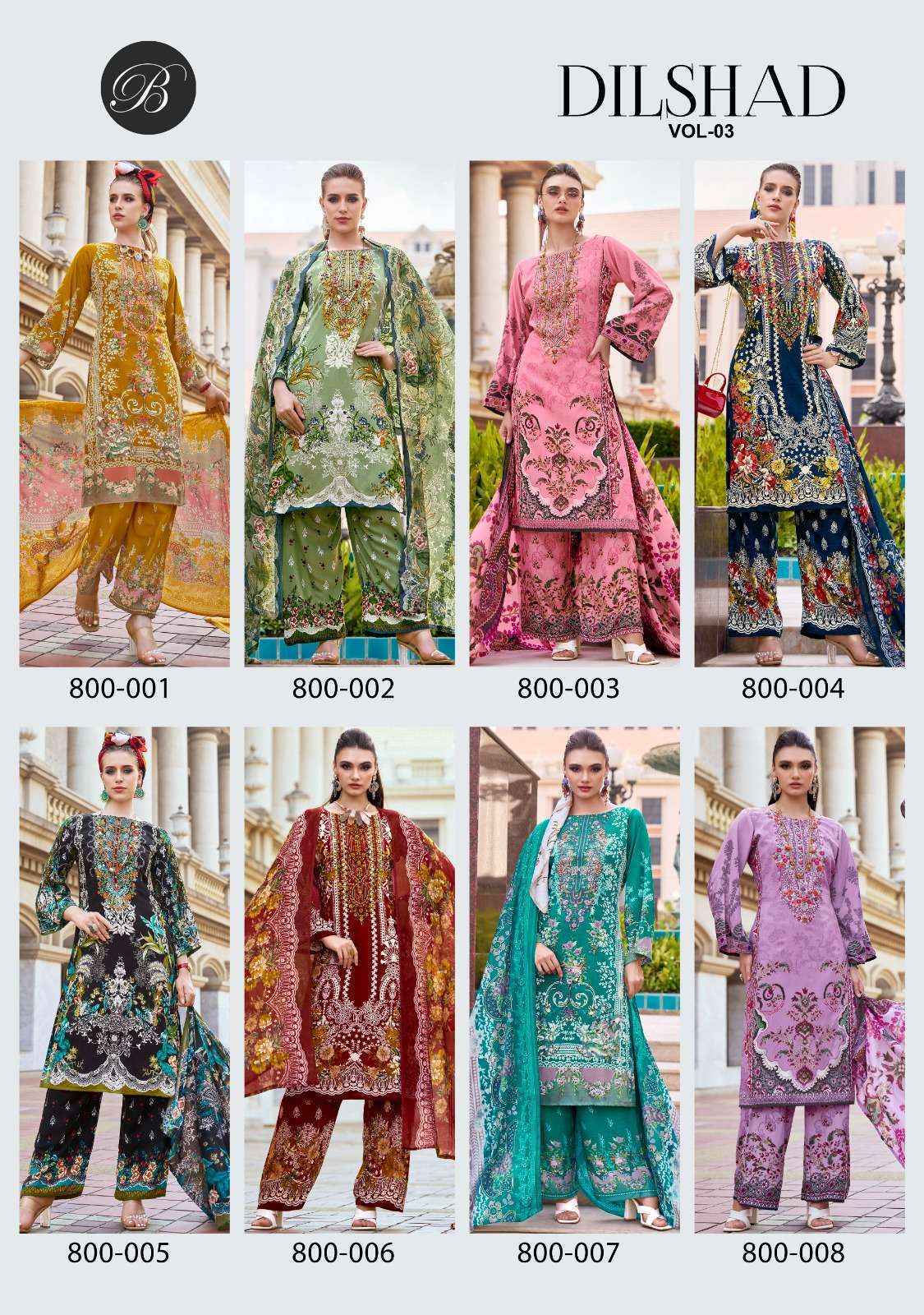 Belliza Designer Dilshad Vol 3 Viscose Rayon Dress Material - Surat Wholesale Market ( 8 pcs Catalogue )