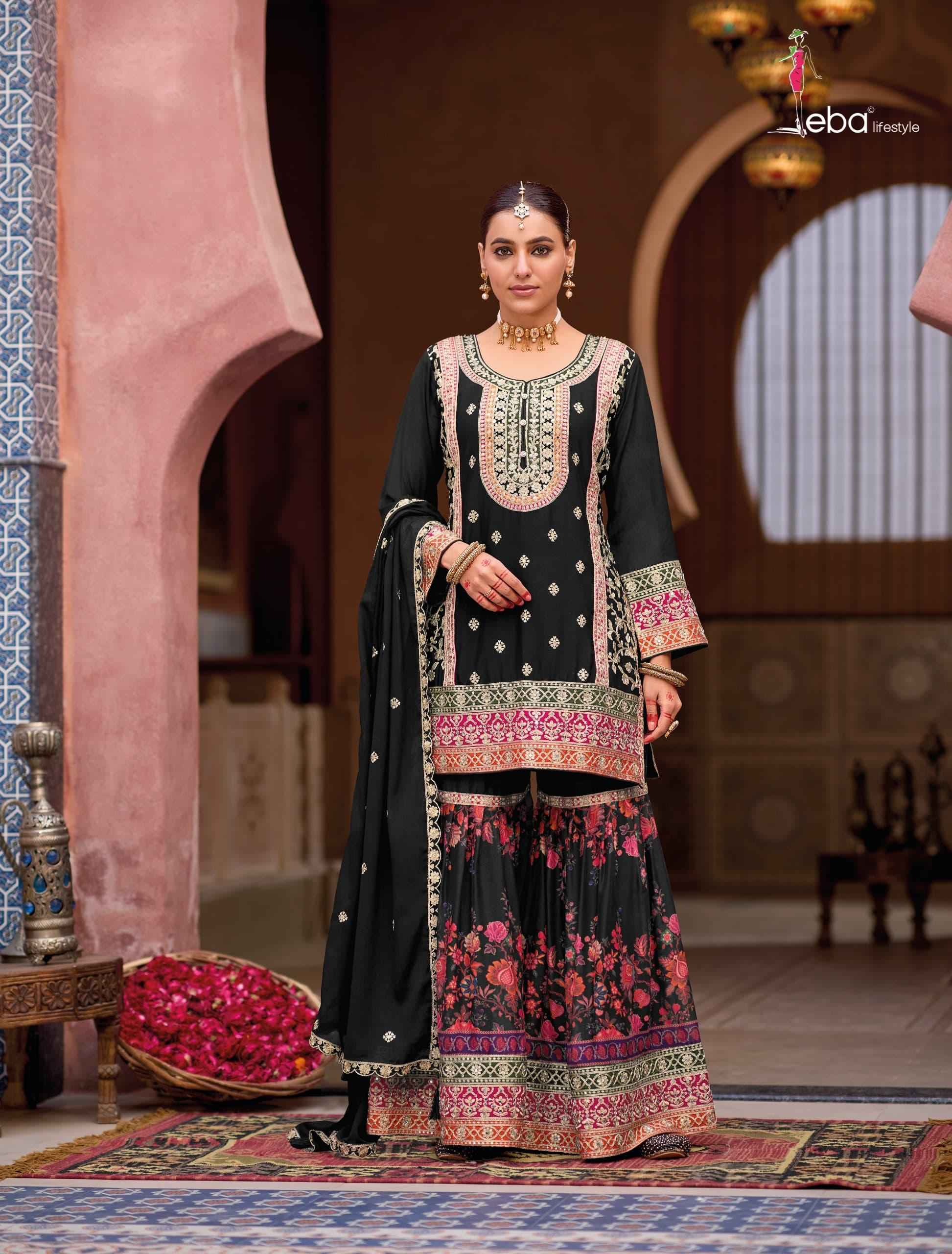 Eba Lifestyle Rang Black & White Readymade Chinon Dress Wholesale Price  (2 pcs Catalogue)