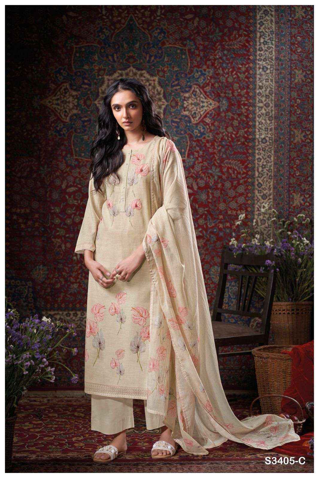 Ganga Fashion Cora 3405 Fancy Work Cotton Salwar Kameez Wholesale Price ( 4 Pcs Catalog )
