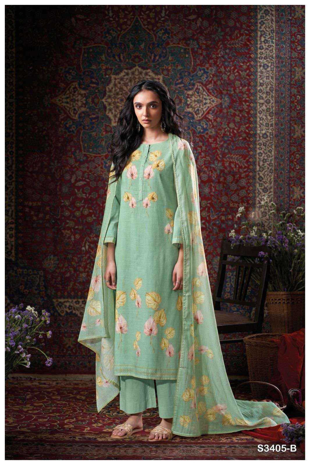 Ganga Fashion Cora 3405 Fancy Work Cotton Salwar Kameez Wholesale Price ( 4 Pcs Catalog )
