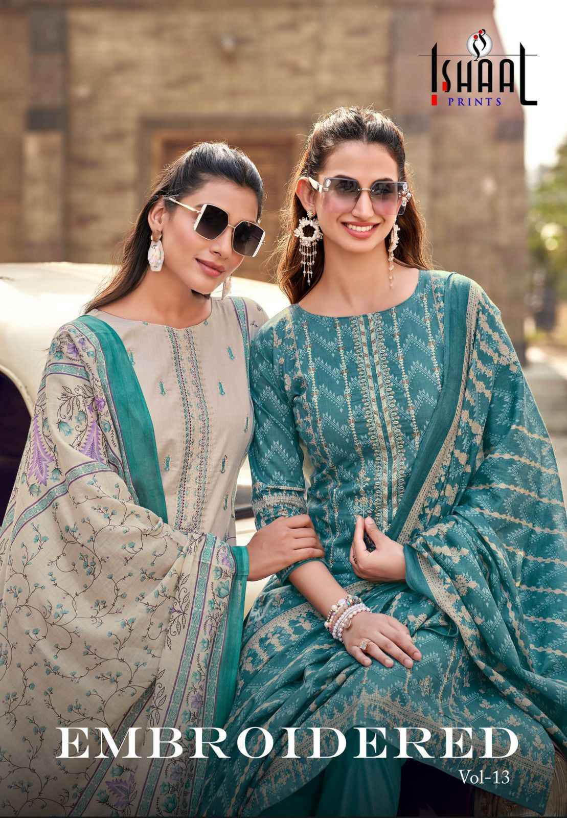 Ishaal Prints Embroidered Vol-13 Lawn Cotton Pkaistani Suits (10 pcs Catalogue)