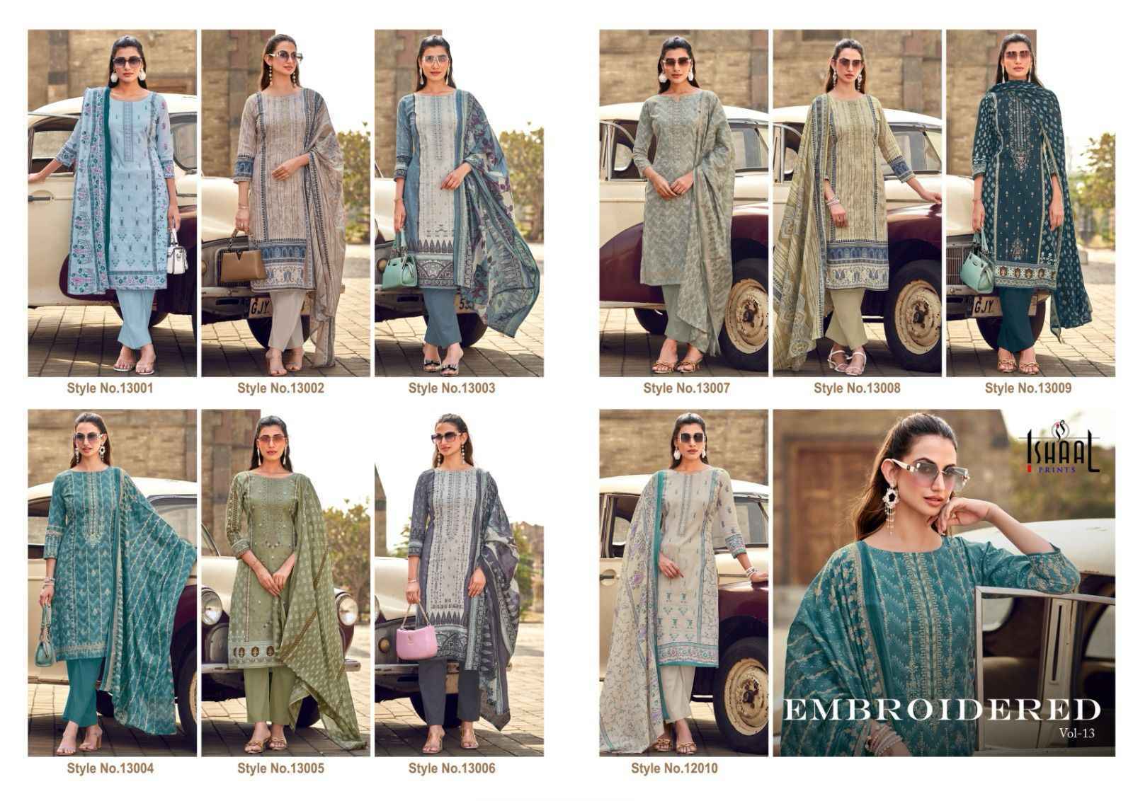 Ishaal Prints Embroidered Vol-13 Lawn Cotton Pkaistani Suits (10 pcs Catalogue)