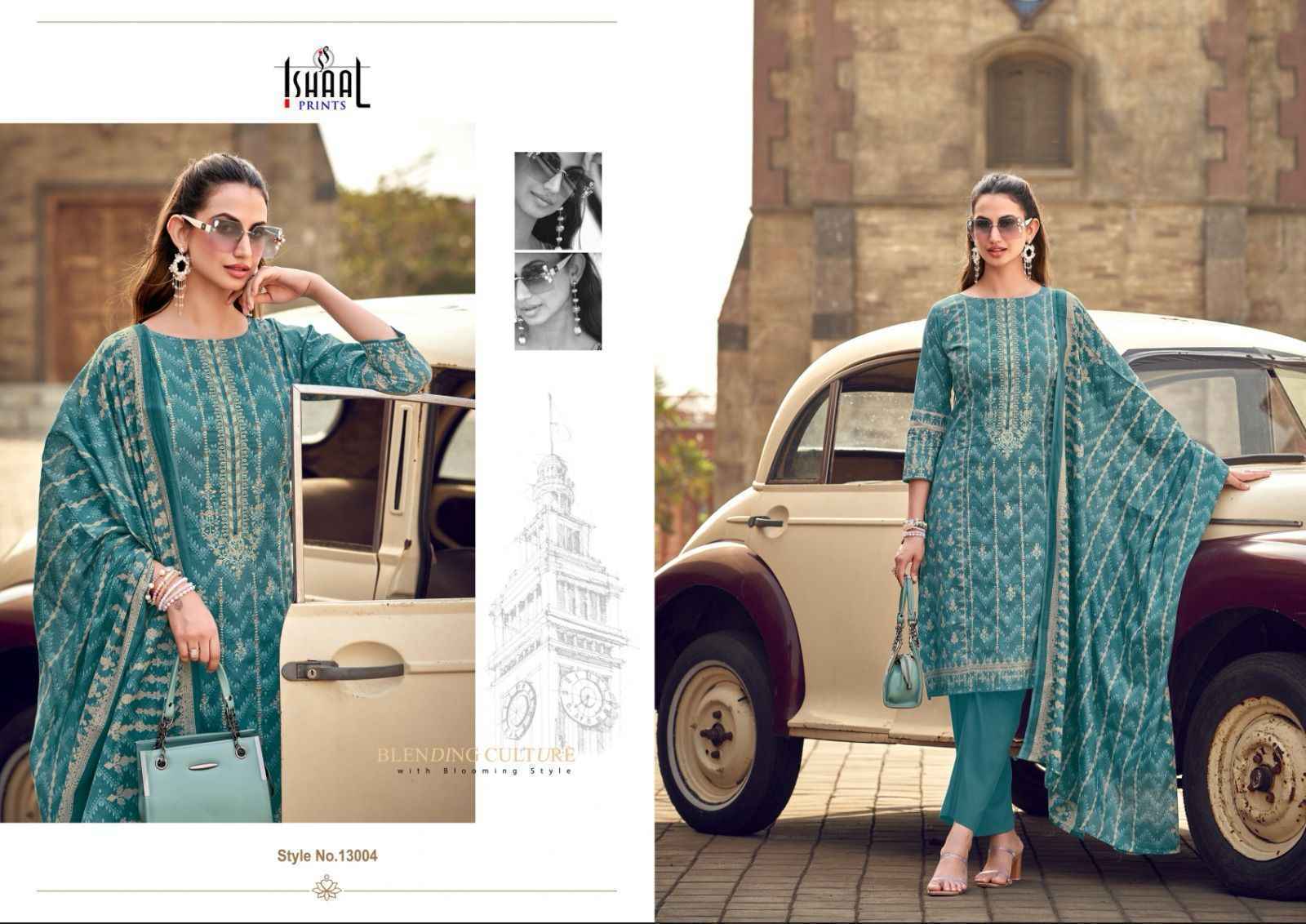 Ishaal Prints Embroidered Vol-13 Lawn Cotton Pkaistani Suits (10 pcs Catalogue)