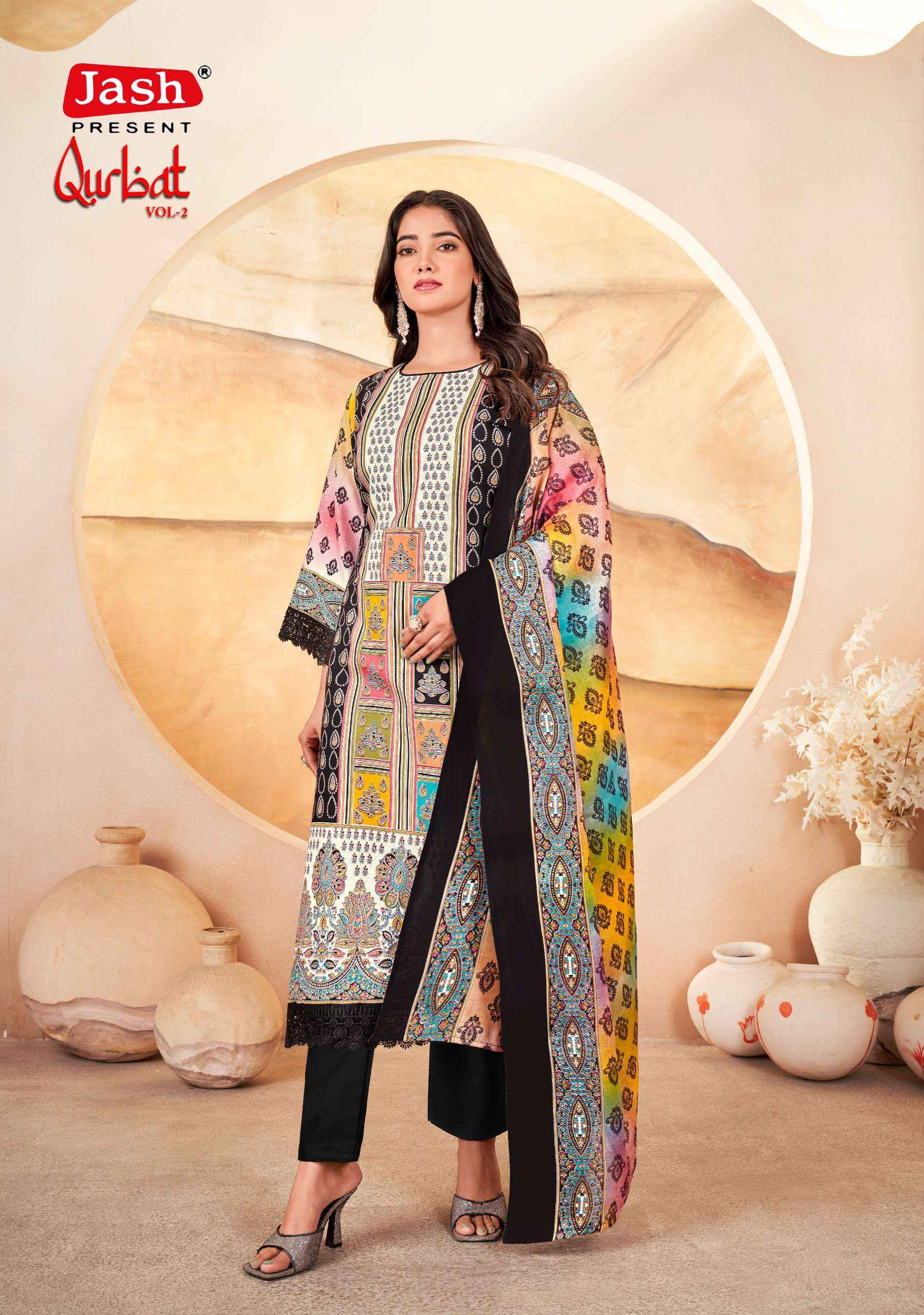 JASH QURBAT VOL 2 COTTON PAKISTANI DRESS MATERIAL ( 8 PCS CATALOGUE )