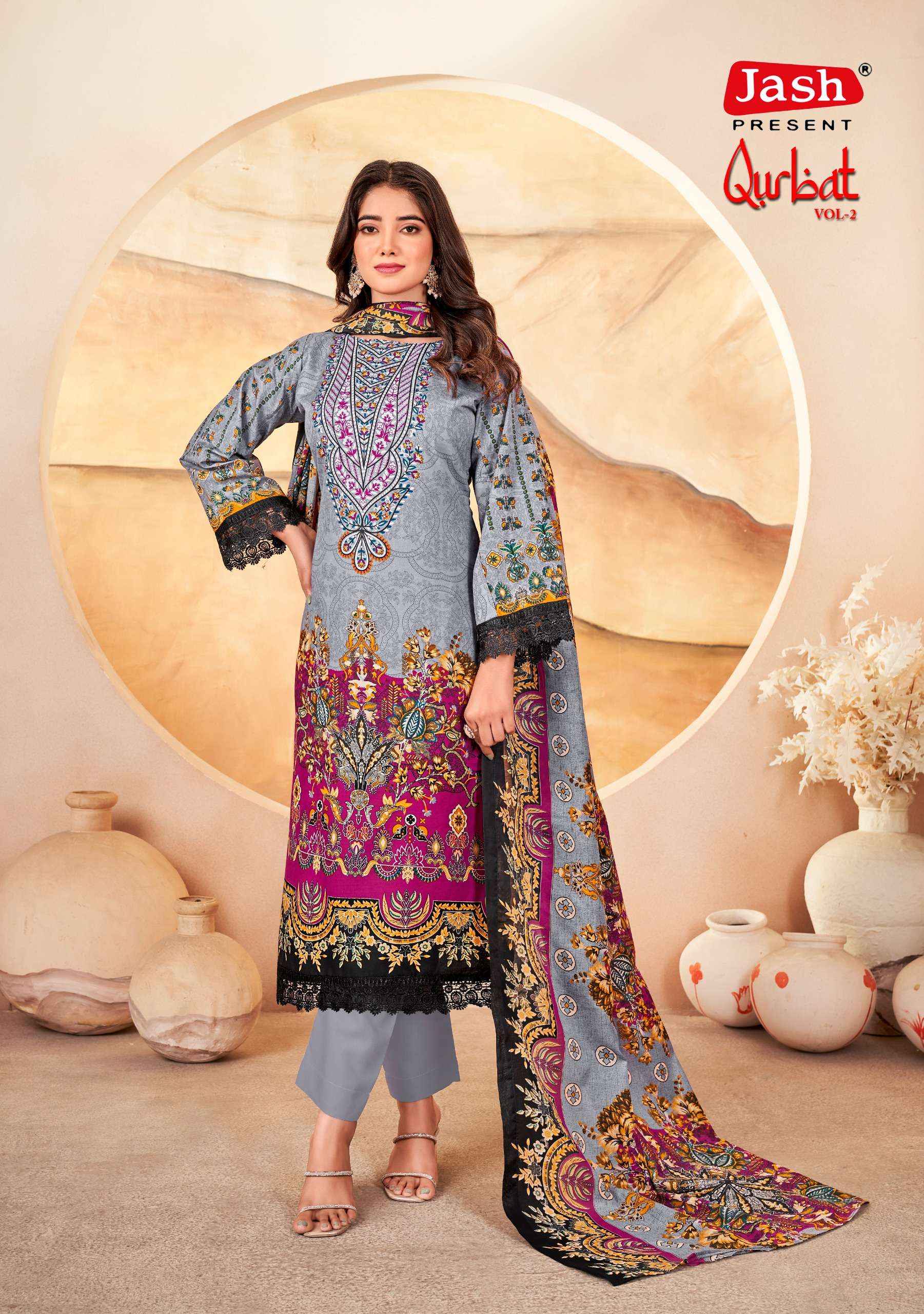 JASH QURBAT VOL 2 COTTON PAKISTANI DRESS MATERIAL ( 8 PCS CATALOGUE )