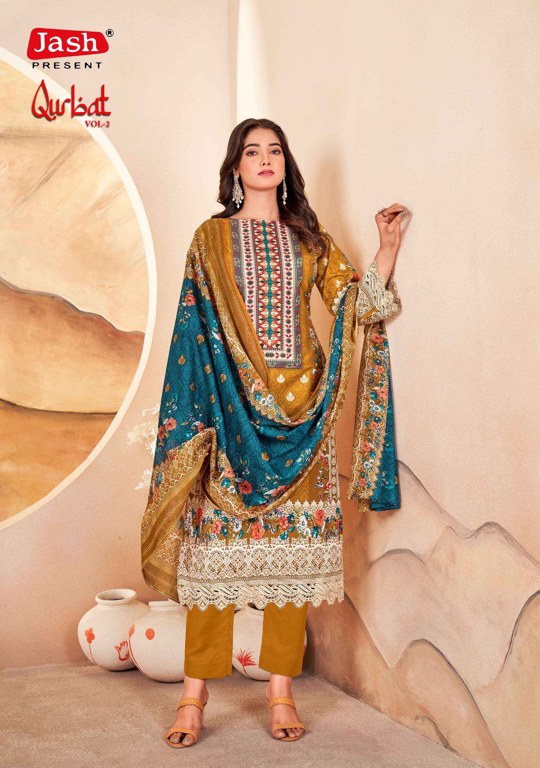JASH QURBAT VOL 2 COTTON PAKISTANI DRESS MATERIAL ( 8 PCS CATALOGUE )