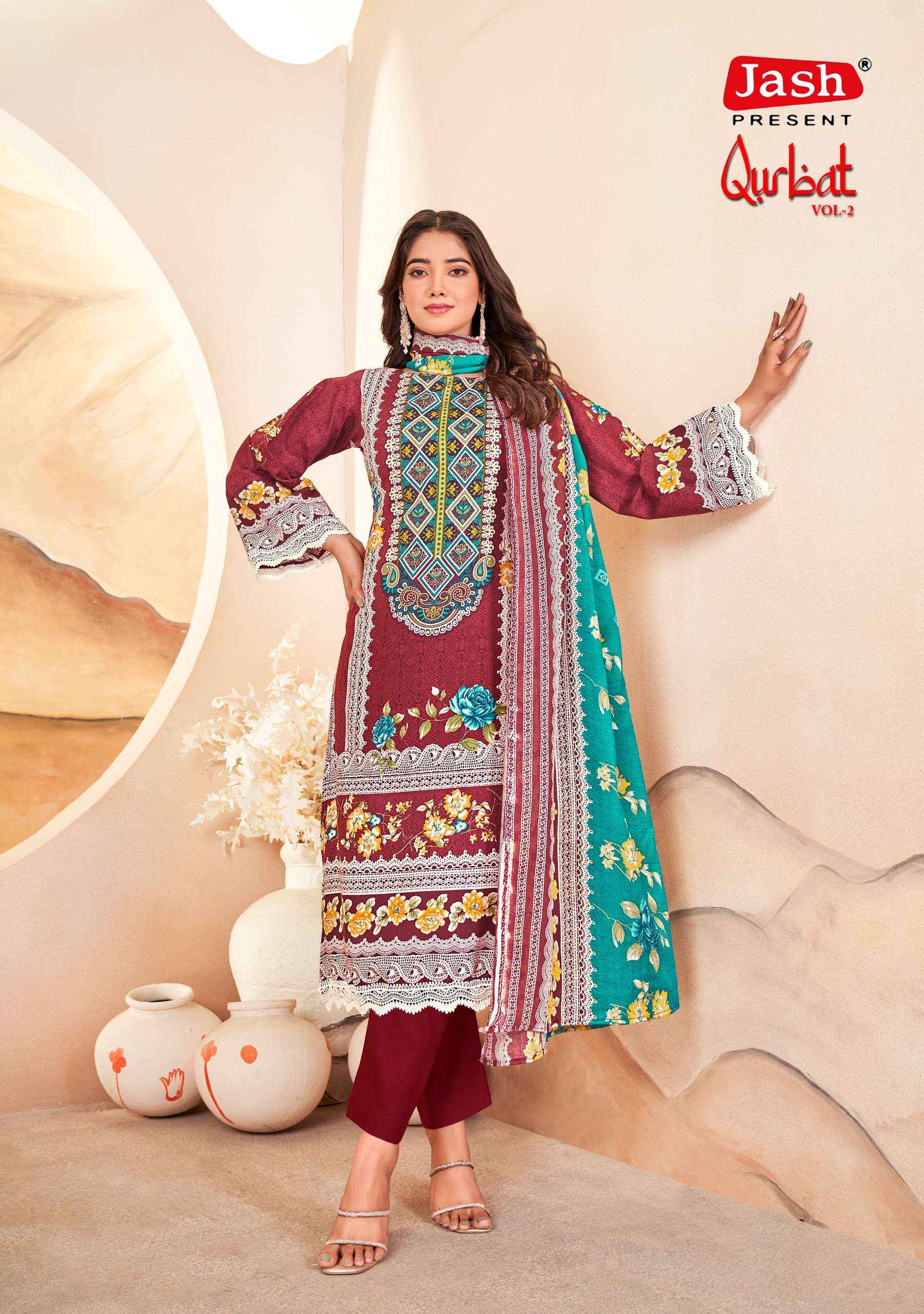JASH QURBAT VOL 2 COTTON PAKISTANI DRESS MATERIAL ( 8 PCS CATALOGUE )