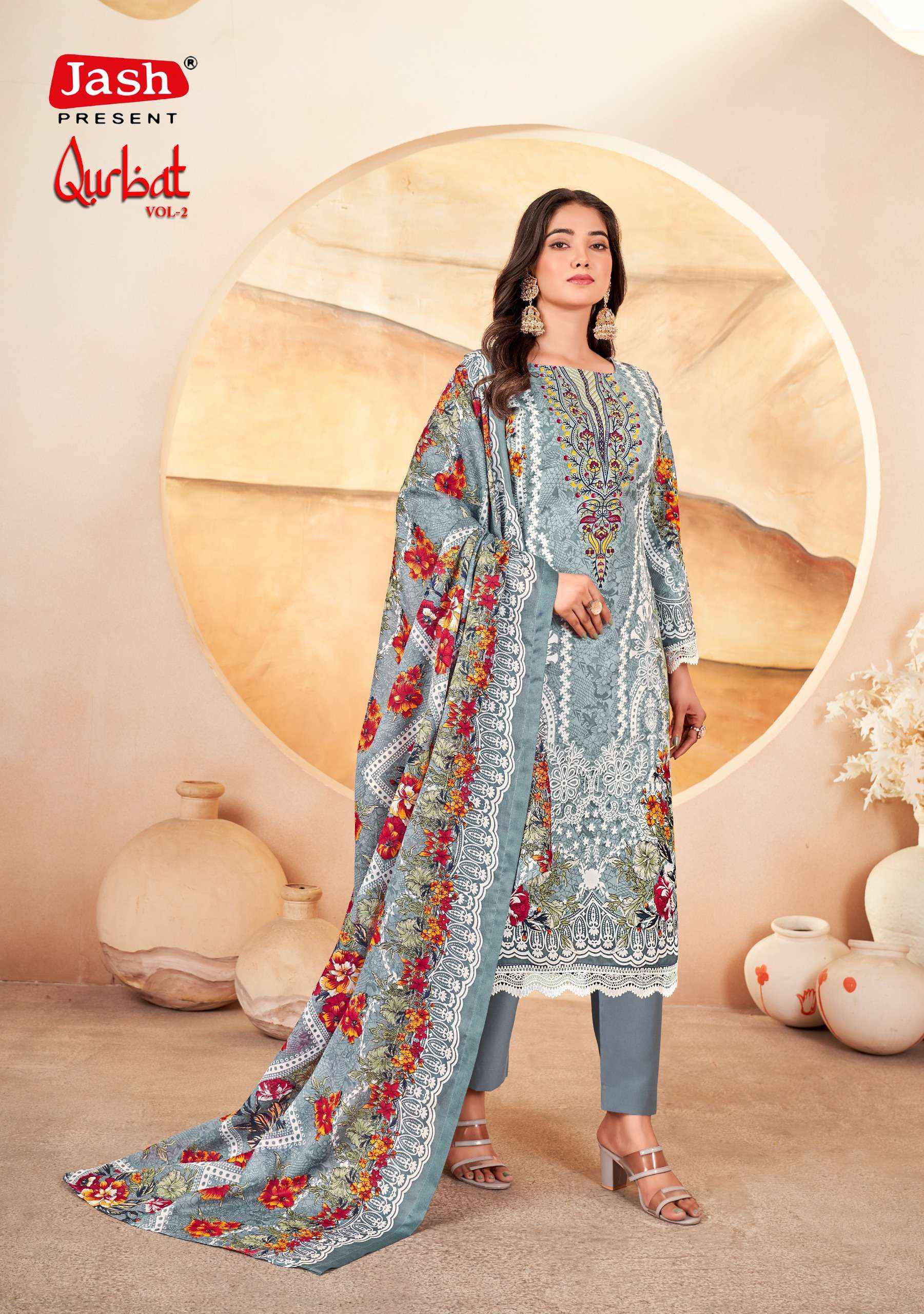 JASH QURBAT VOL 2 COTTON PAKISTANI DRESS MATERIAL ( 8 PCS CATALOGUE )