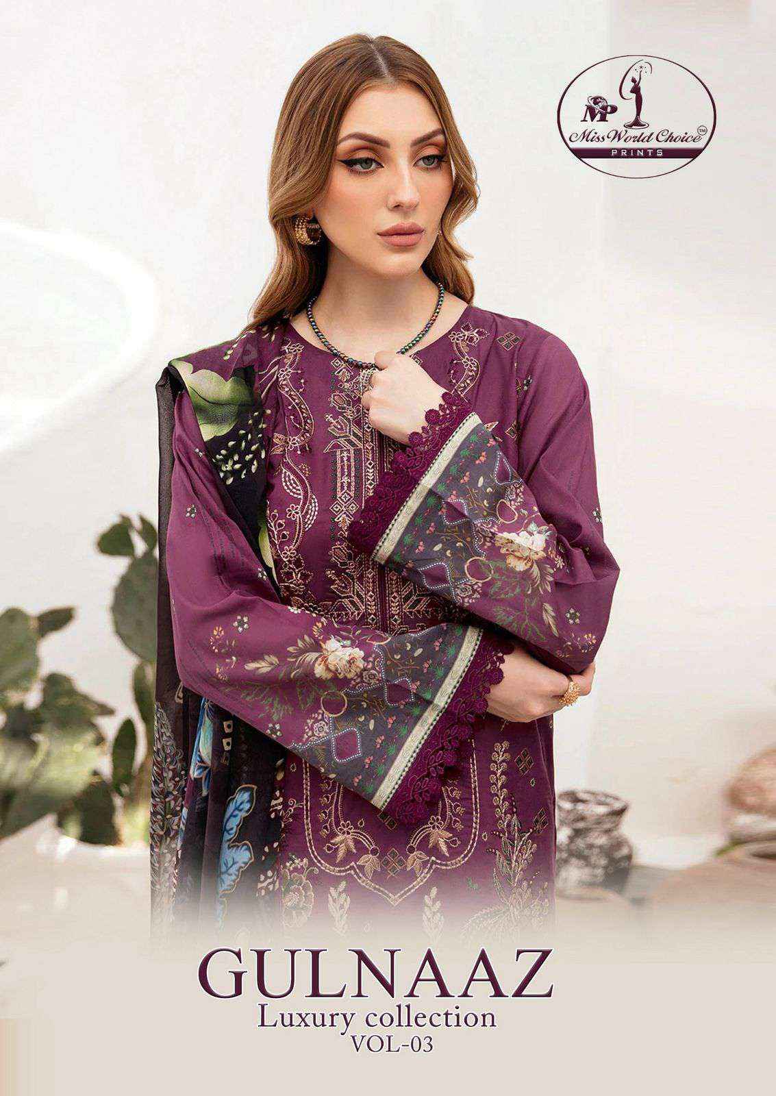 Miss World Choice Gulnaaz Vol 3 Printed Karachi Suit Wholesale Price ( 6 Pcs Catalog )