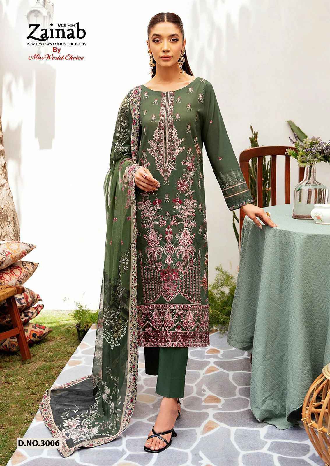 Miss World Choice Zainab Vol-3 Lawn Cotton Pakistani Suits (6 pcs Catalogue)