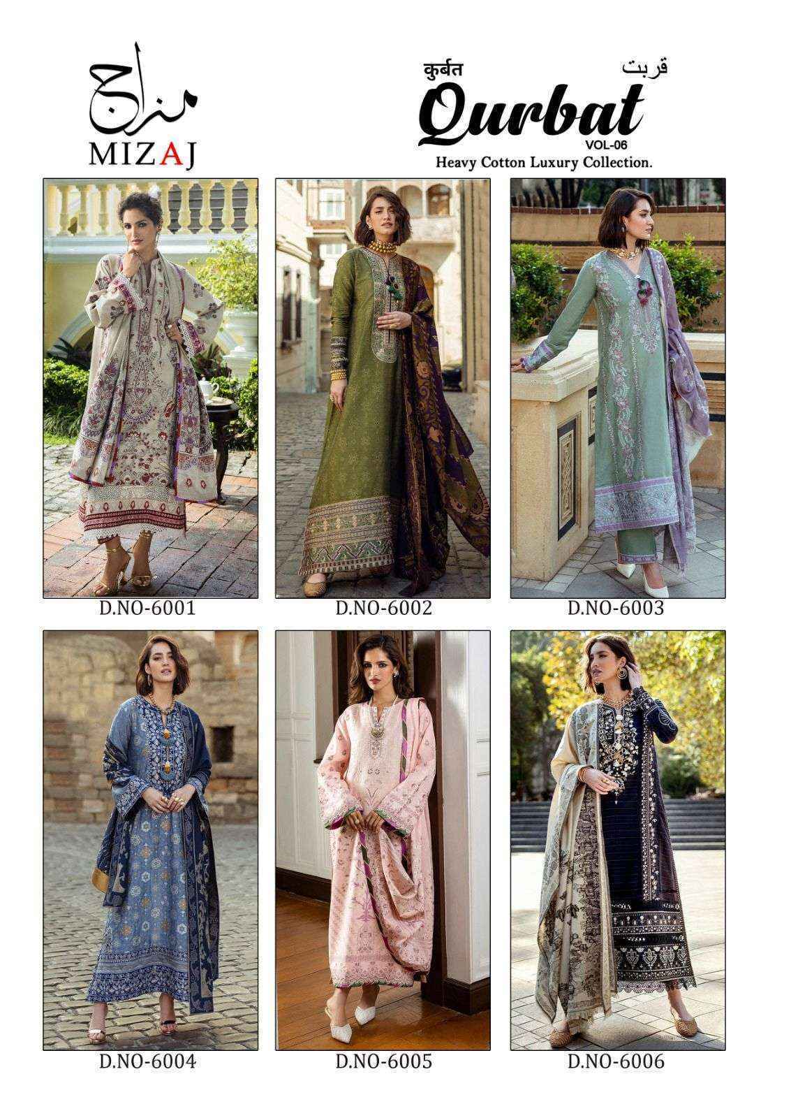 Mizaj Qurbat Vol-6 Cotton Dress Material - Wholesale Market In Surat (6 pcs Catalogue)
