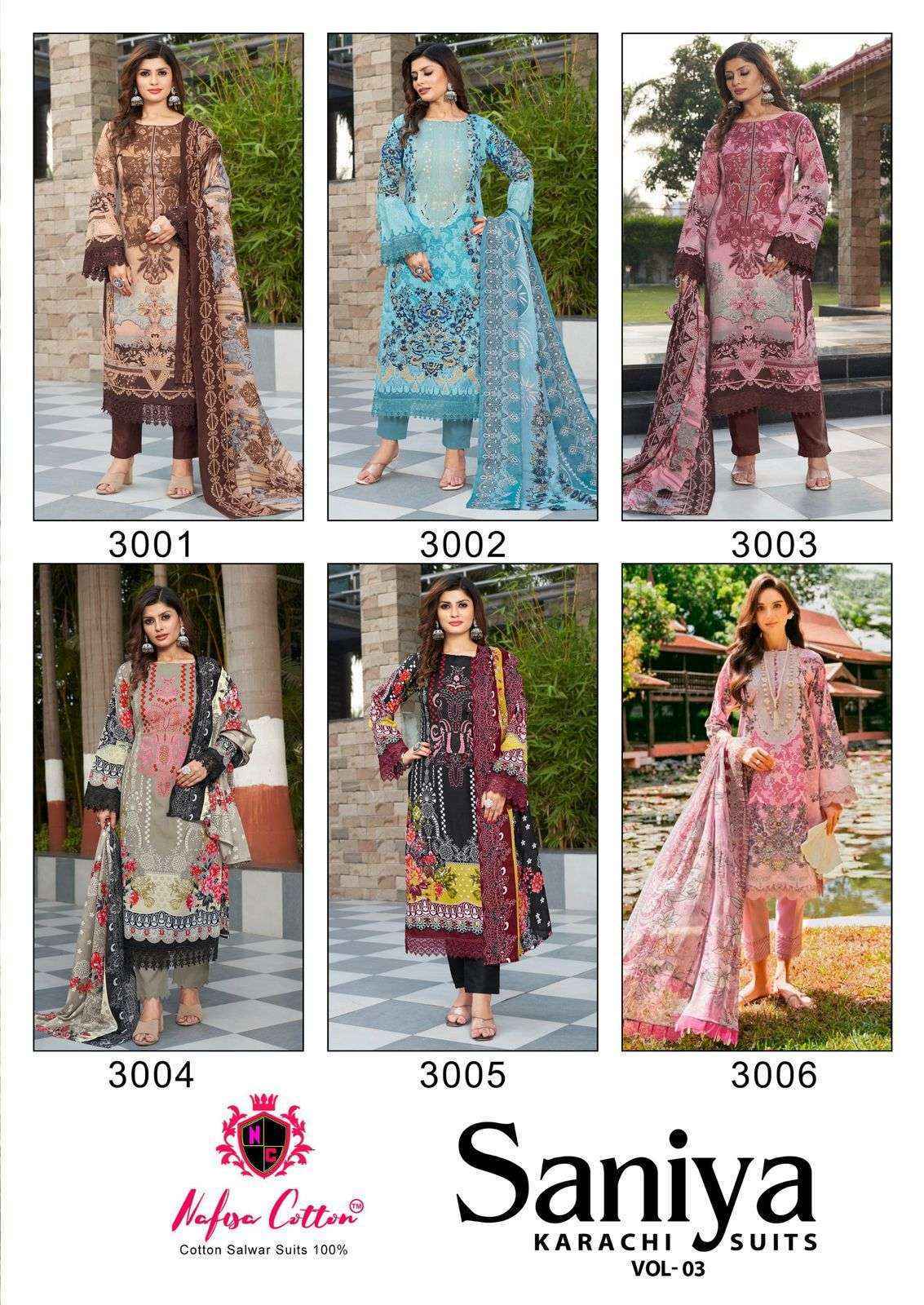 Nafisa Cotton Saniya Karachi Suits Vol 3 Suits Wholesale ( 6 pcs Catalogue )
