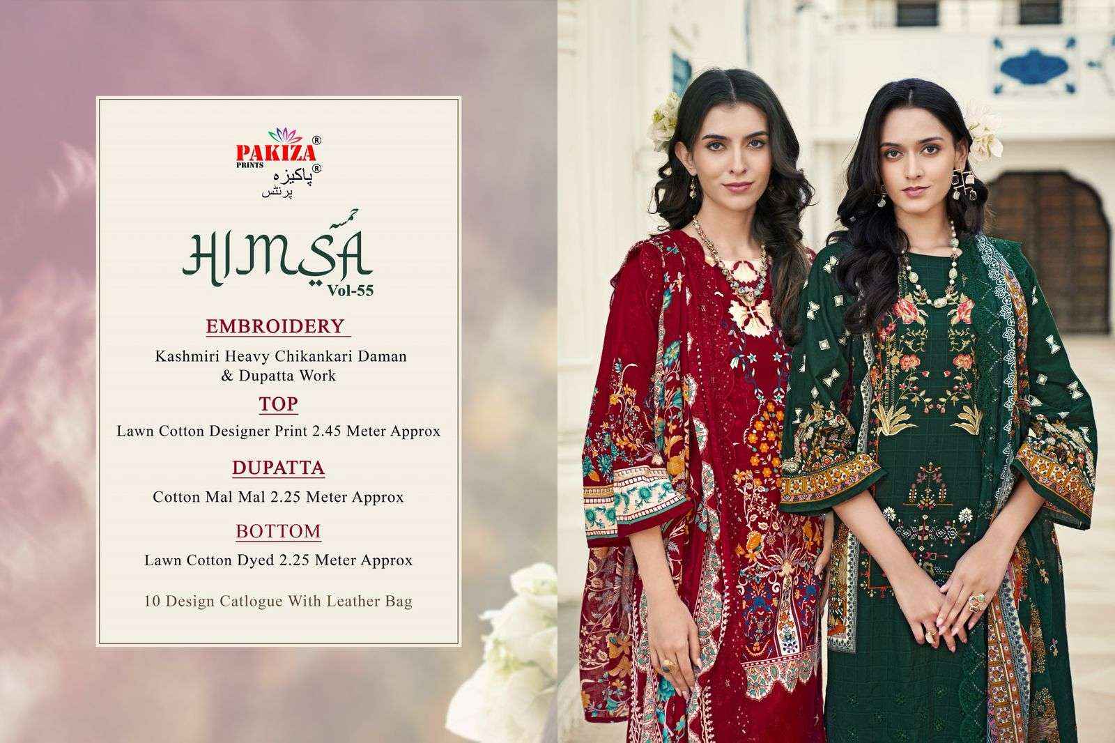 Pakiza Prints Himsa Vol 55 Heavy Chikan Work Summer Wear Suit Wholesale Price ( 10 Pcs Catalog )