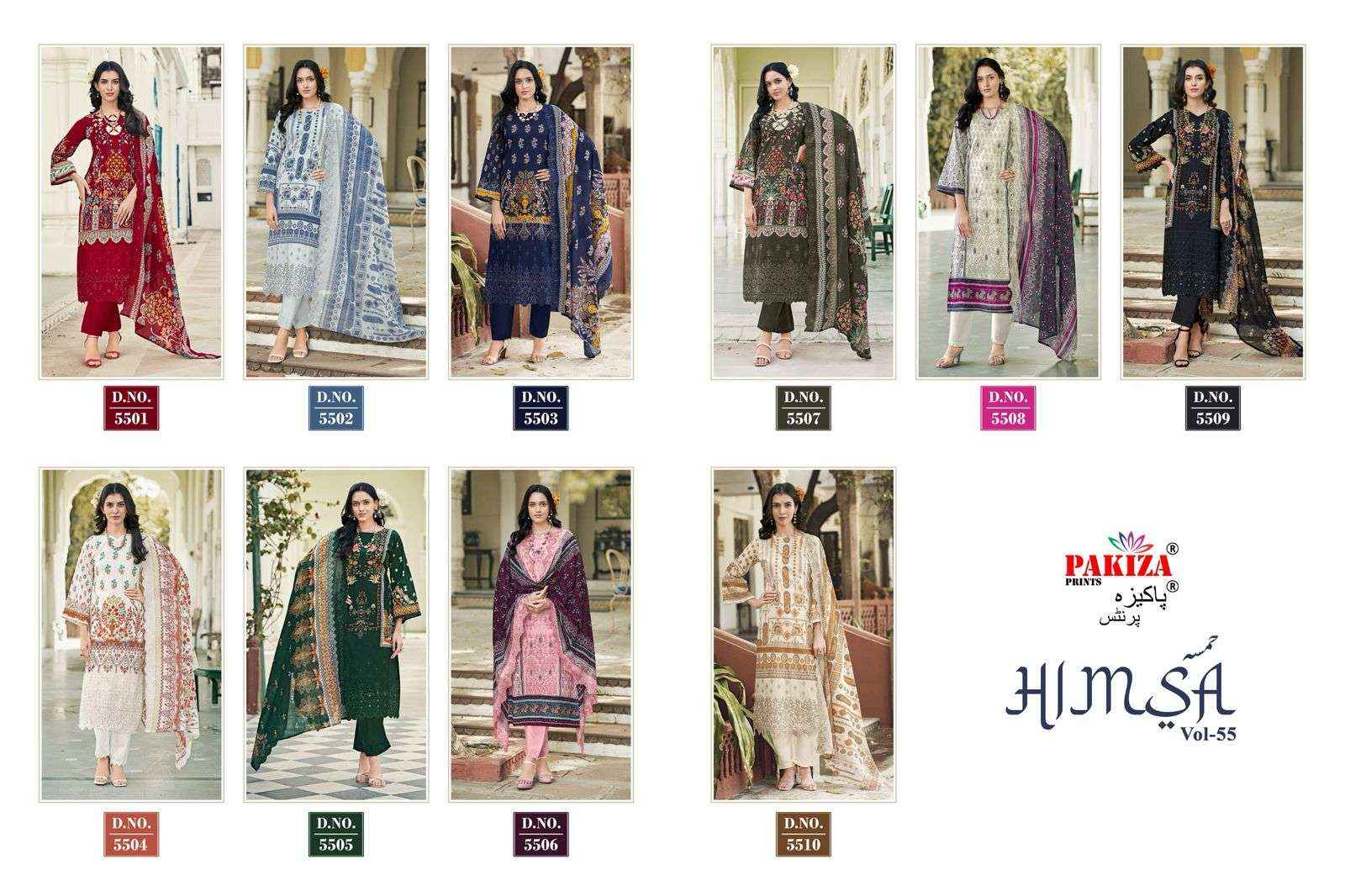 Pakiza Prints Himsa Vol 55 Heavy Chikan Work Summer Wear Suit Wholesale Price ( 10 Pcs Catalog )