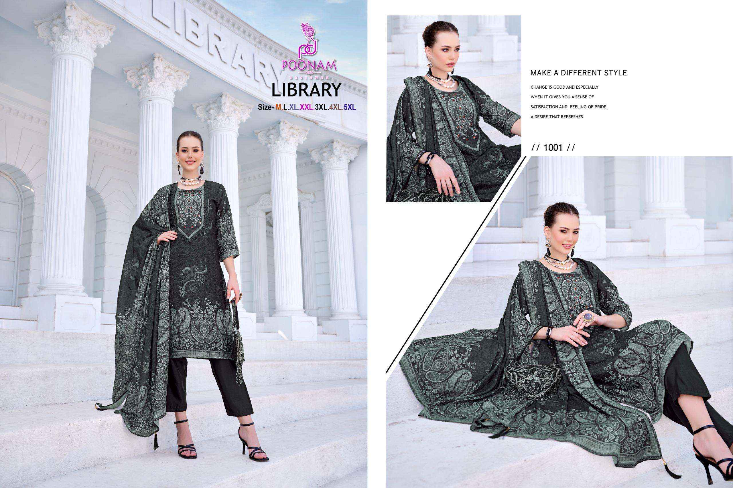 POONAM DESIGNER LIBRARY DIGITAL PRINT CREPE DESIGNER READYMADE SUITS ( 5 PCS CATALOGUE )