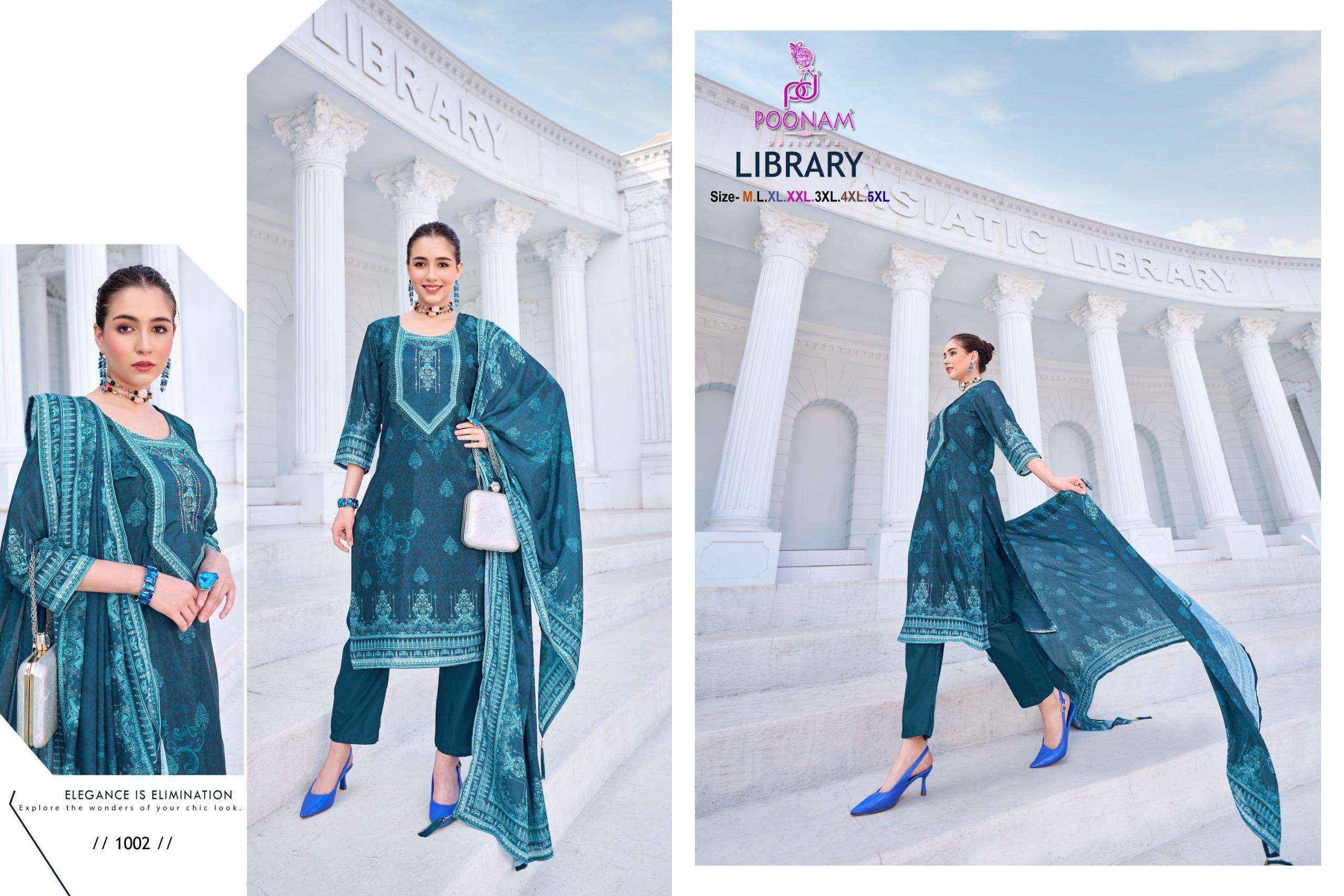 POONAM DESIGNER LIBRARY DIGITAL PRINT CREPE DESIGNER READYMADE SUITS ( 5 PCS CATALOGUE )