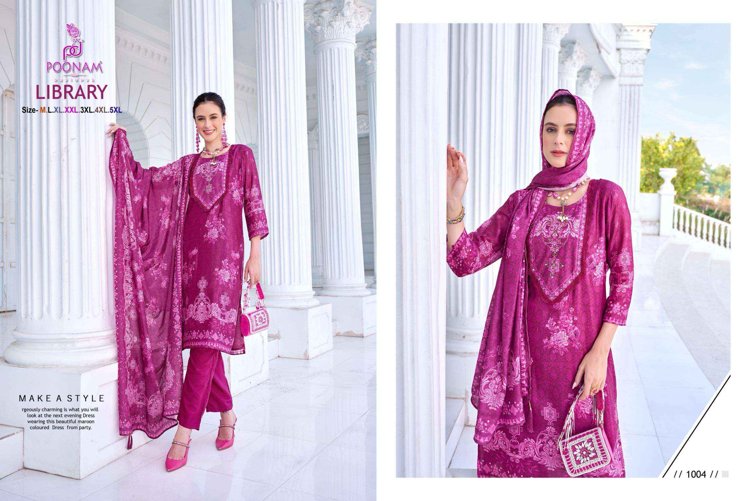 POONAM DESIGNER LIBRARY DIGITAL PRINT CREPE DESIGNER READYMADE SUITS ( 5 PCS CATALOGUE )