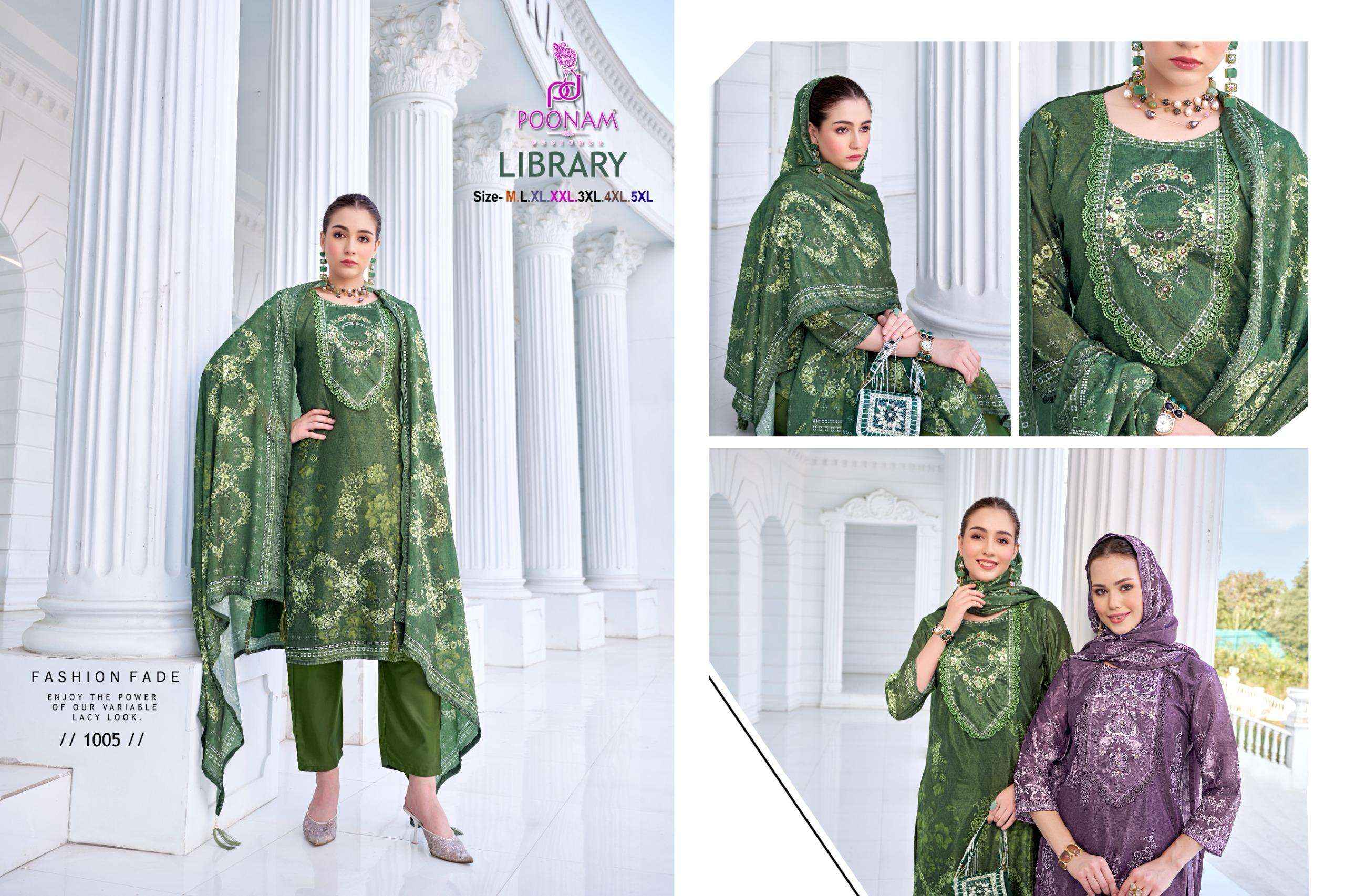 POONAM DESIGNER LIBRARY DIGITAL PRINT CREPE DESIGNER READYMADE SUITS ( 5 PCS CATALOGUE )