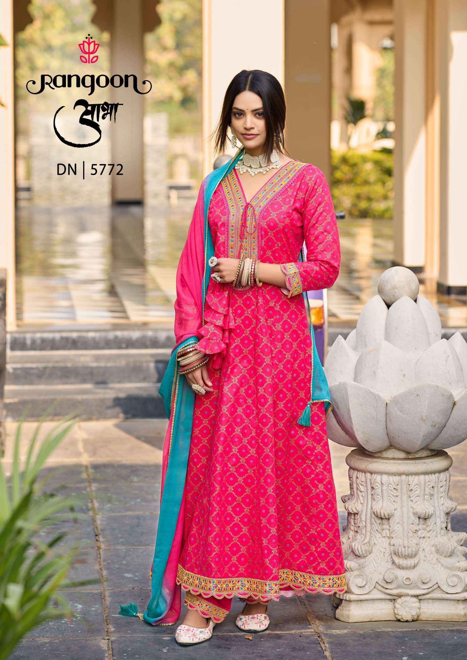 RANGOON AABHA WHOLESALE COTTON ANARKALI READYMADE SUITS ( 6 PCS CATALOGUE )