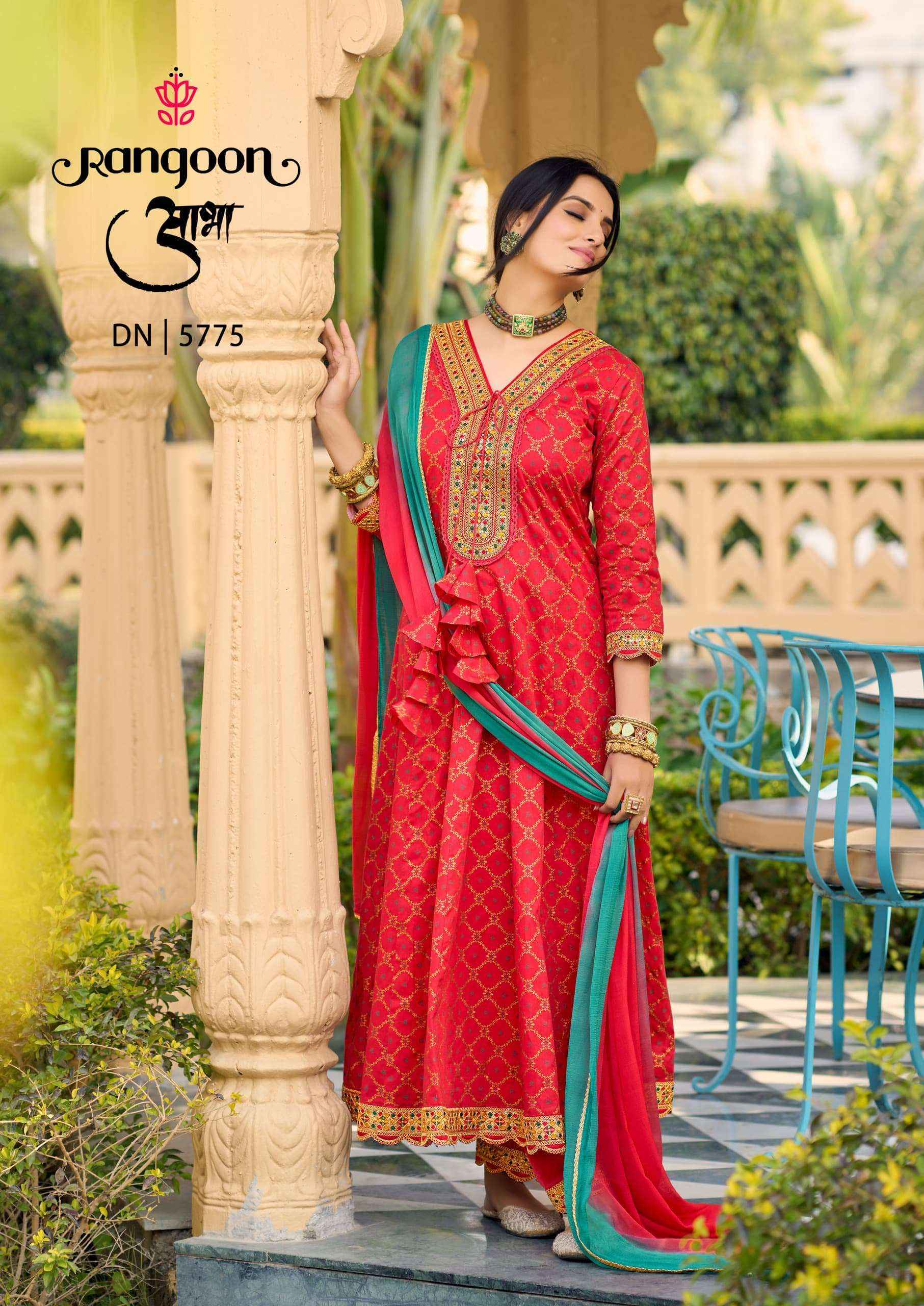 RANGOON AABHA WHOLESALE COTTON ANARKALI READYMADE SUITS ( 6 PCS CATALOGUE )