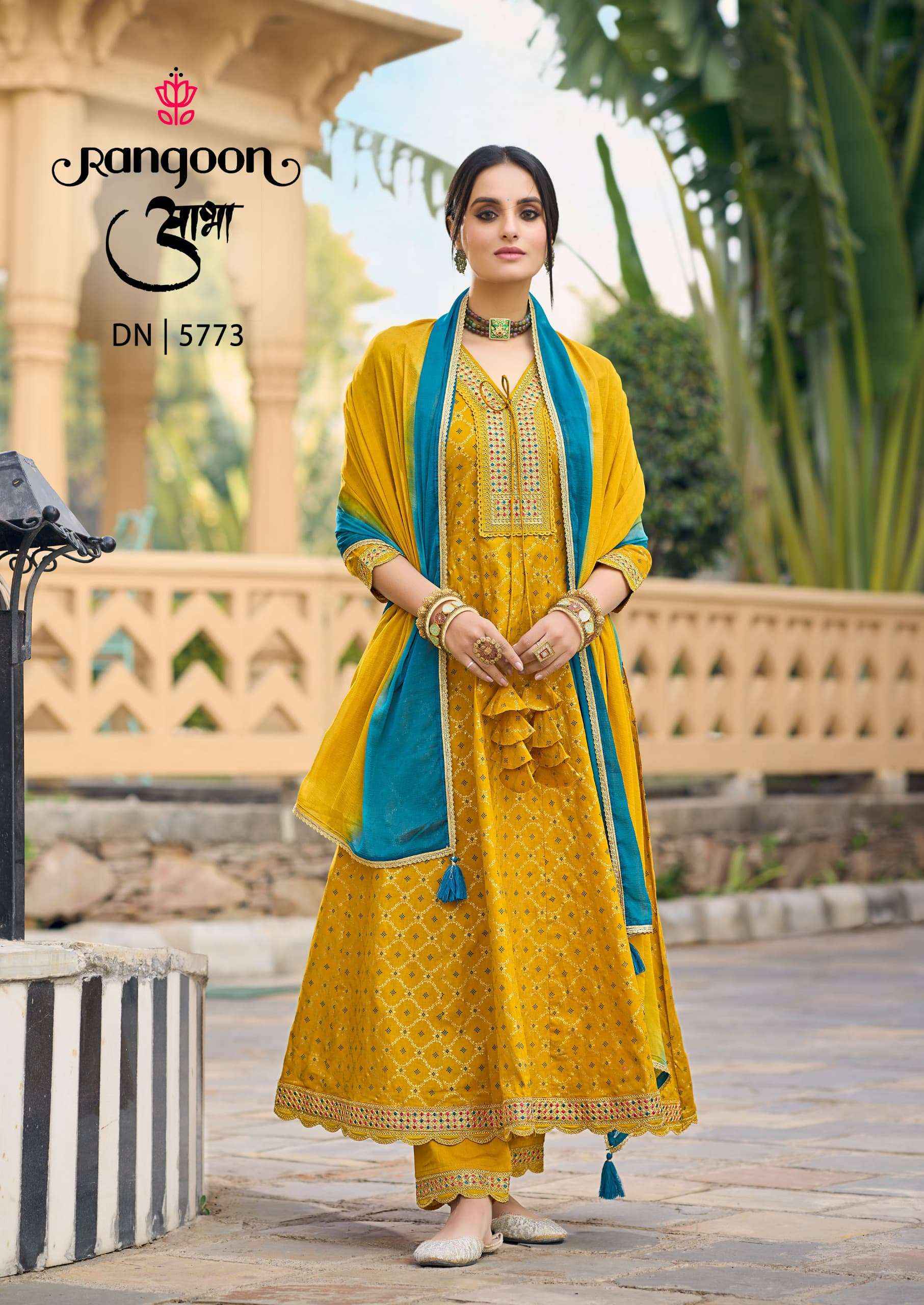 RANGOON AABHA WHOLESALE COTTON ANARKALI READYMADE SUITS ( 6 PCS CATALOGUE )