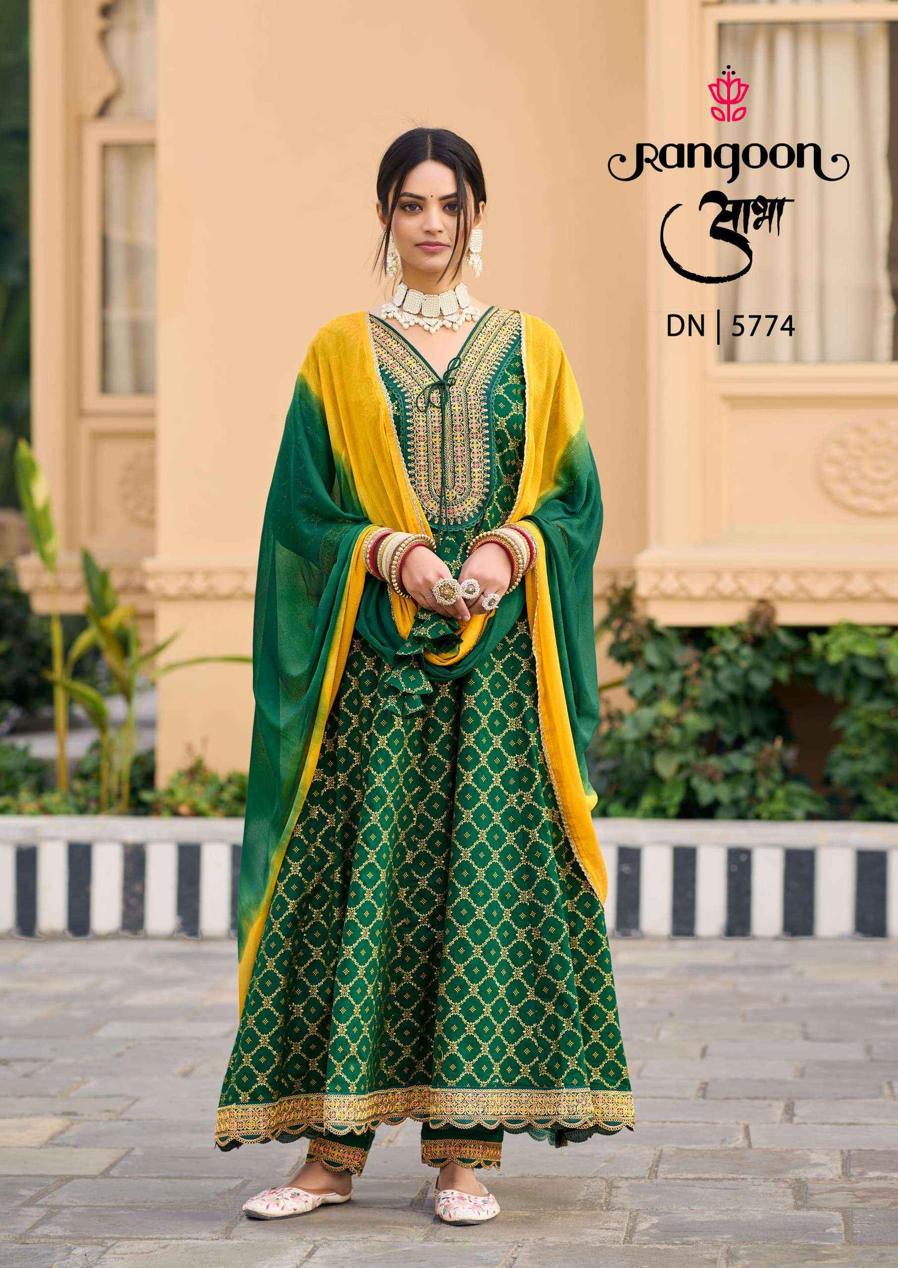 RANGOON AABHA WHOLESALE COTTON ANARKALI READYMADE SUITS ( 6 PCS CATALOGUE )