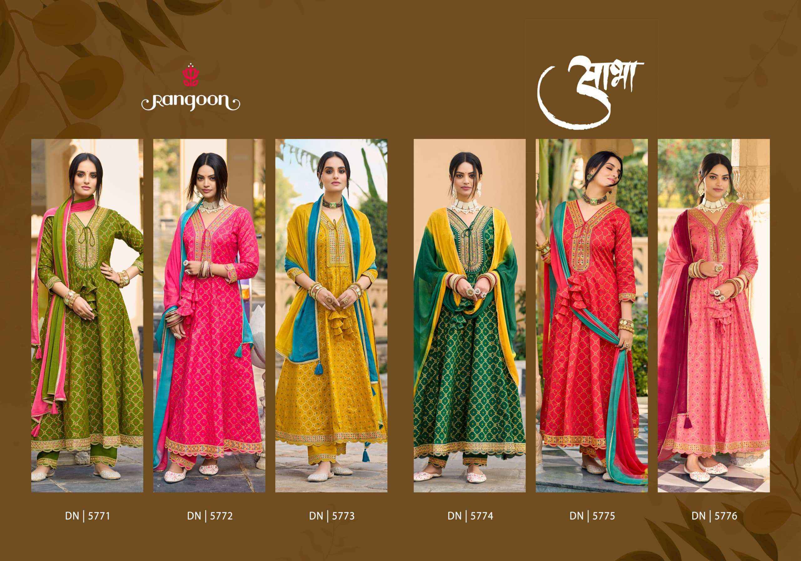 RANGOON AABHA WHOLESALE COTTON ANARKALI READYMADE SUITS ( 6 PCS CATALOGUE )