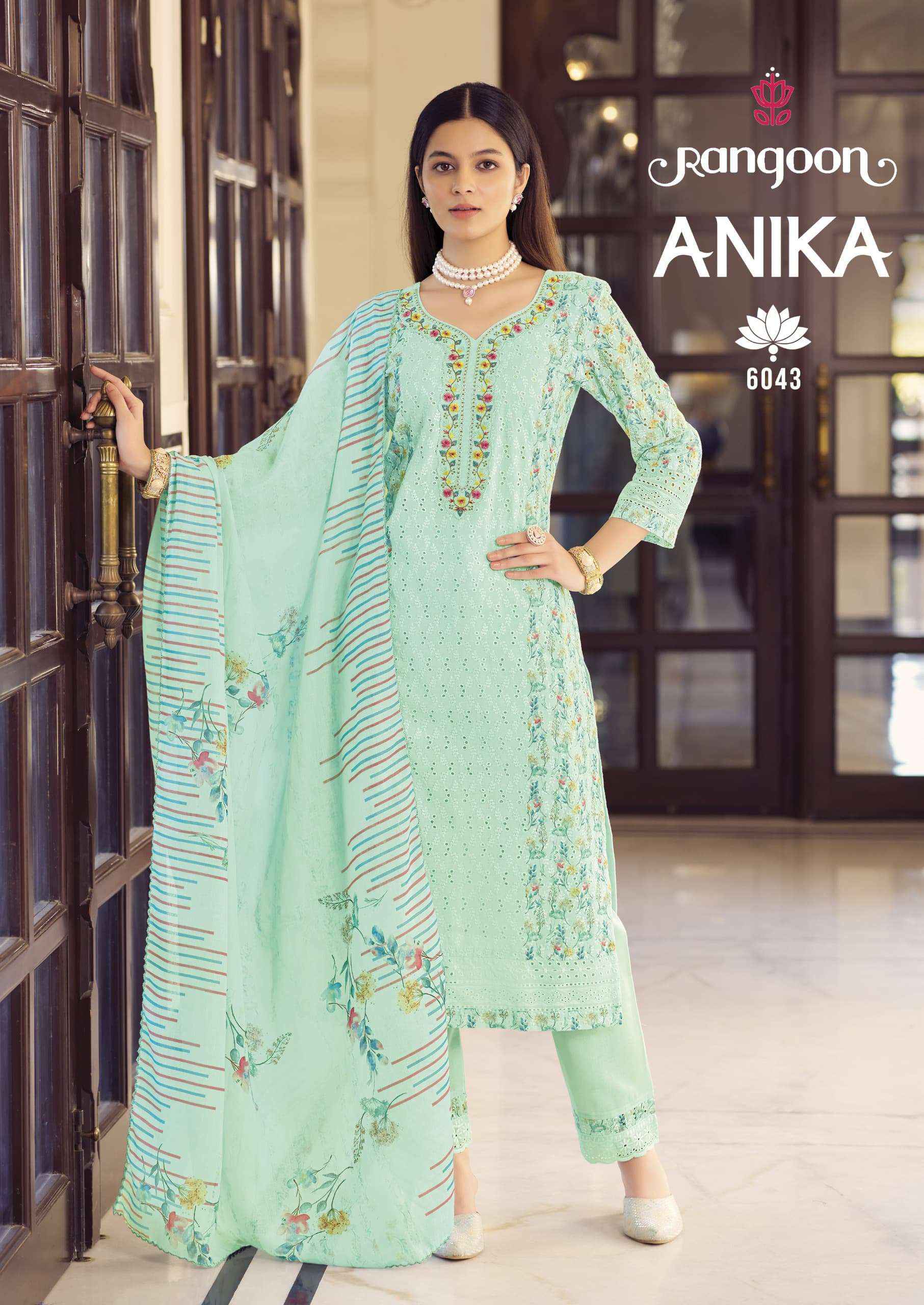 Rangoon Anika Designer Schiffli Work Kurti Pant Dupatta Set Dress Wholesale Rate Price ( 4 Pcs Catalog )