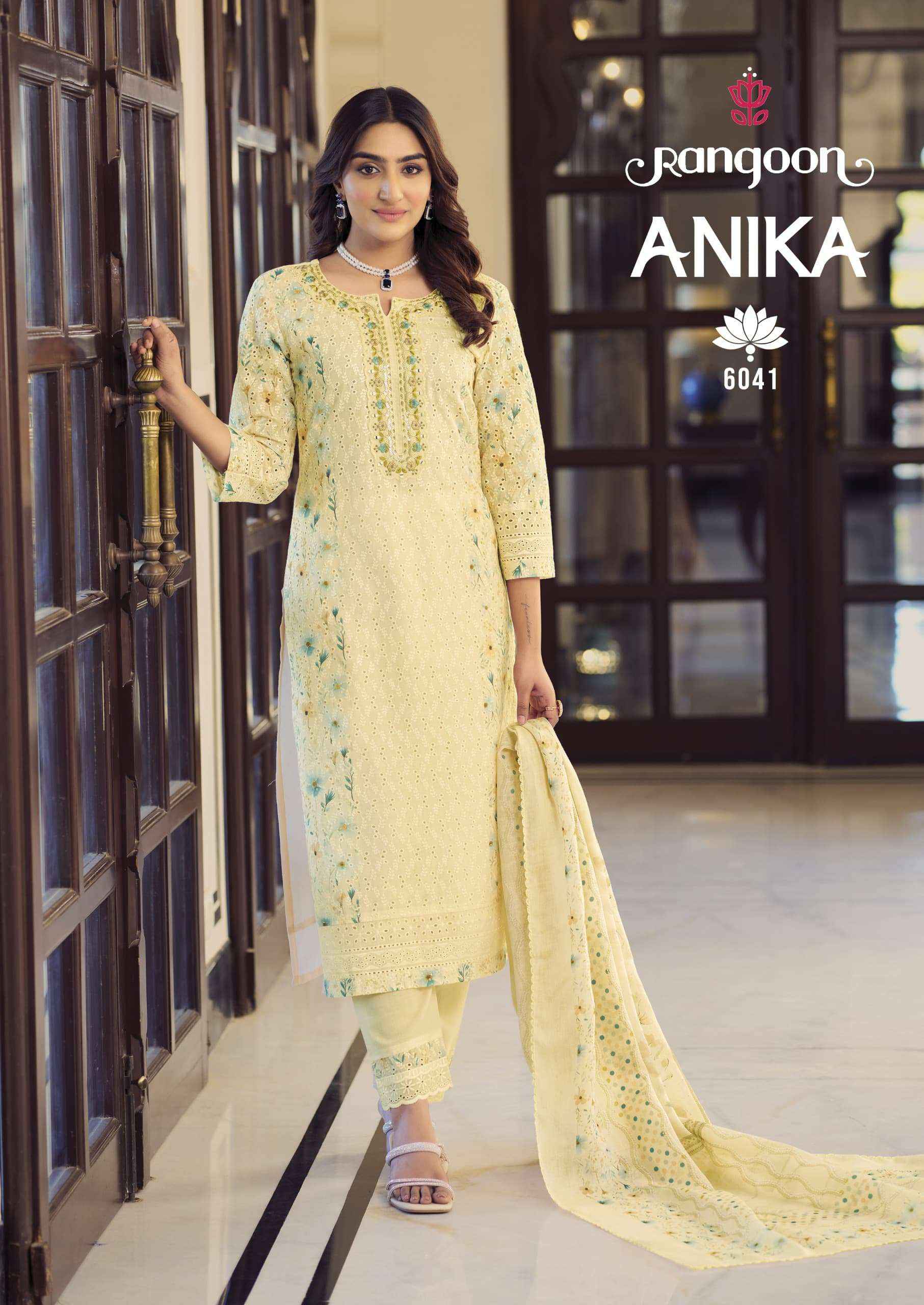 Rangoon Anika Designer Schiffli Work Kurti Pant Dupatta Set Dress Wholesale Rate Price ( 4 Pcs Catalog )