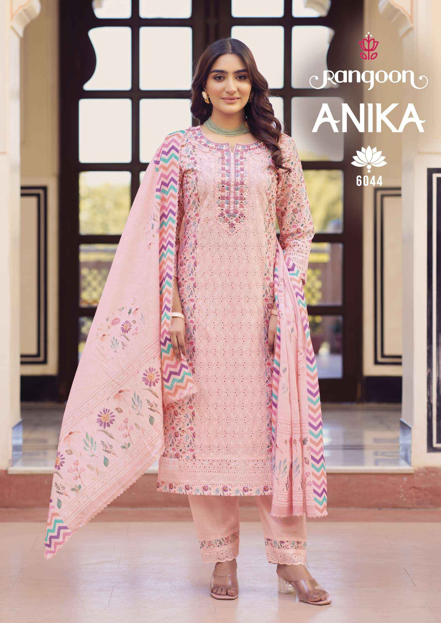 Rangoon Anika Designer Schiffli Work Kurti Pant Dupatta Set Dress Wholesale Rate Price ( 4 Pcs Catalog )