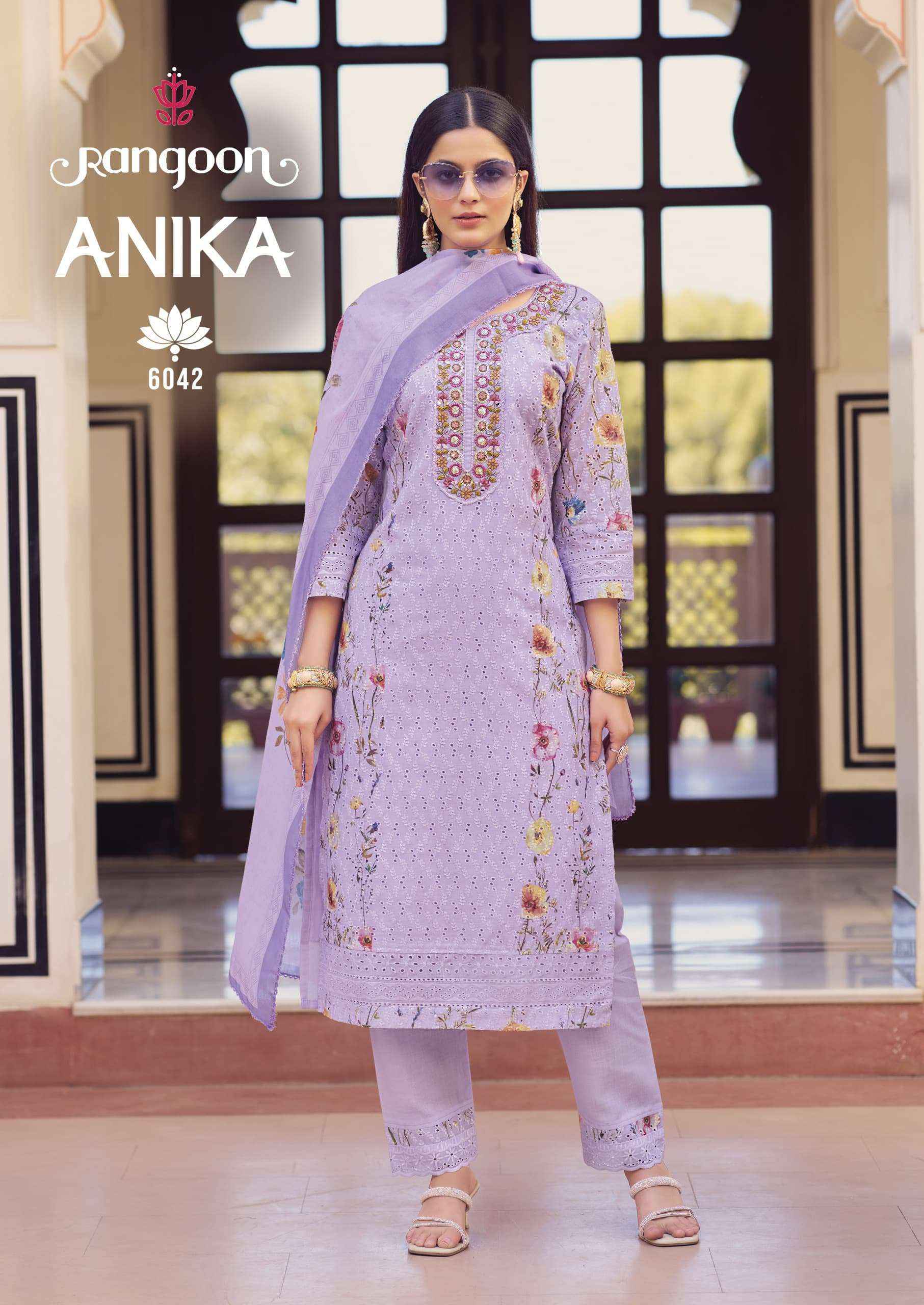 Rangoon Anika Designer Schiffli Work Kurti Pant Dupatta Set Dress Wholesale Rate Price ( 4 Pcs Catalog )