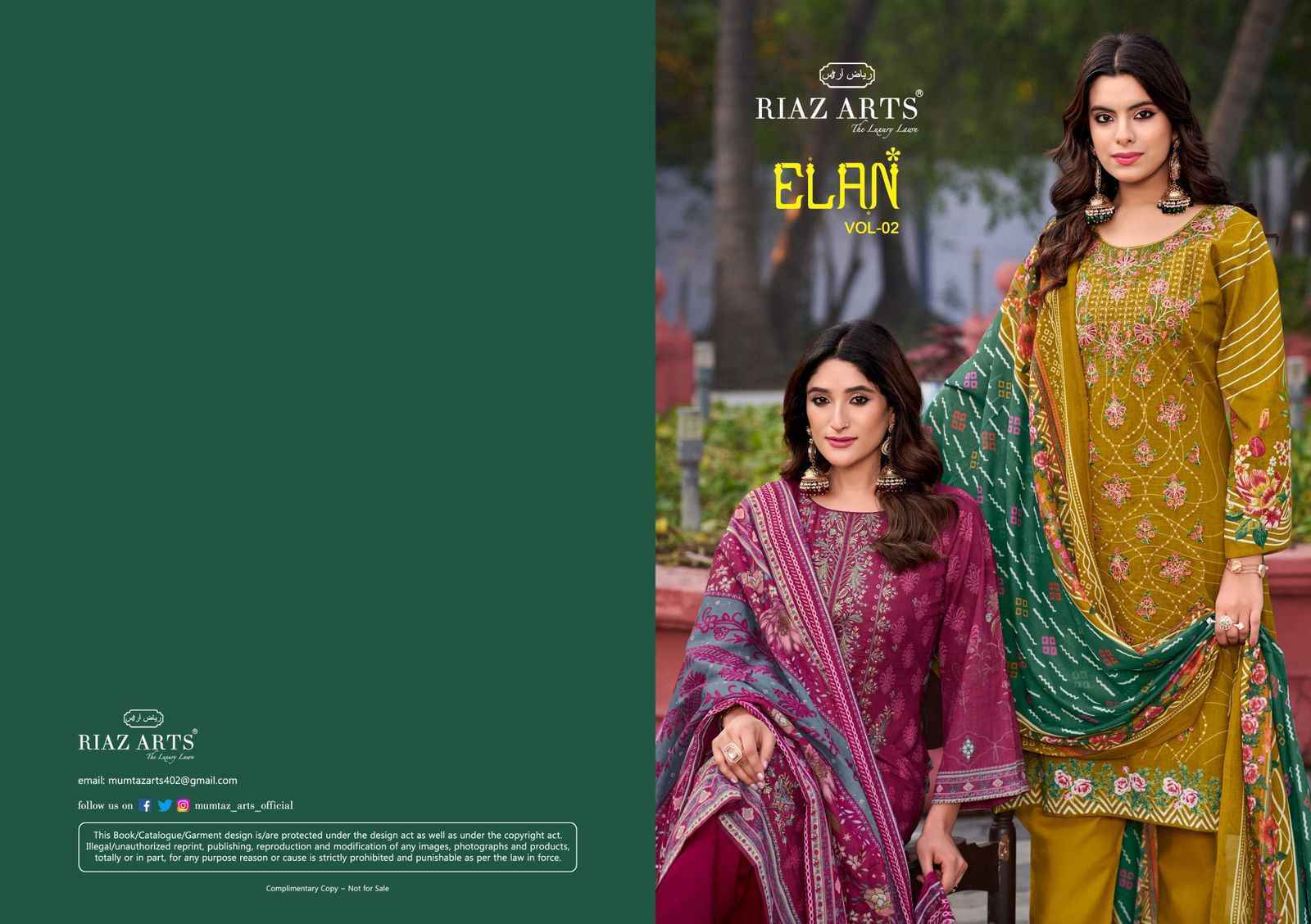 Riaz Arts Elan Vol 2 Wholesale Karachi Lawn Dress Material ( 6 pcs Catalogue )