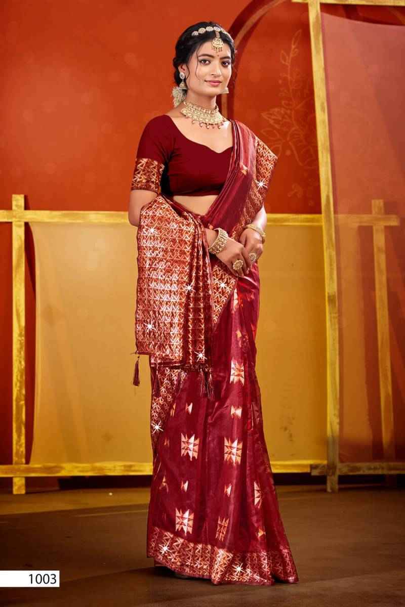 Saroj Pragati Vol-1 Organza Swarovski Saree - Surat Wholesale (6 pcs Catalogue)