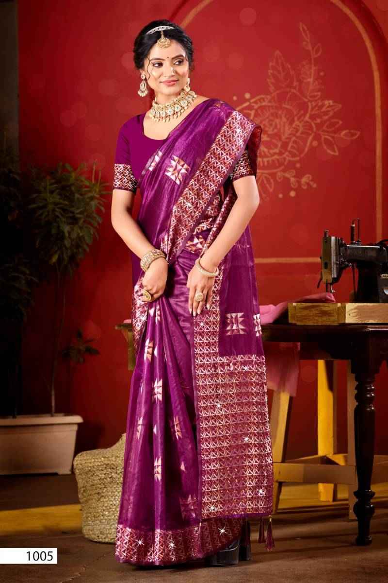 Saroj Pragati Vol-1 Organza Swarovski Saree - Surat Wholesale (6 pcs Catalogue)