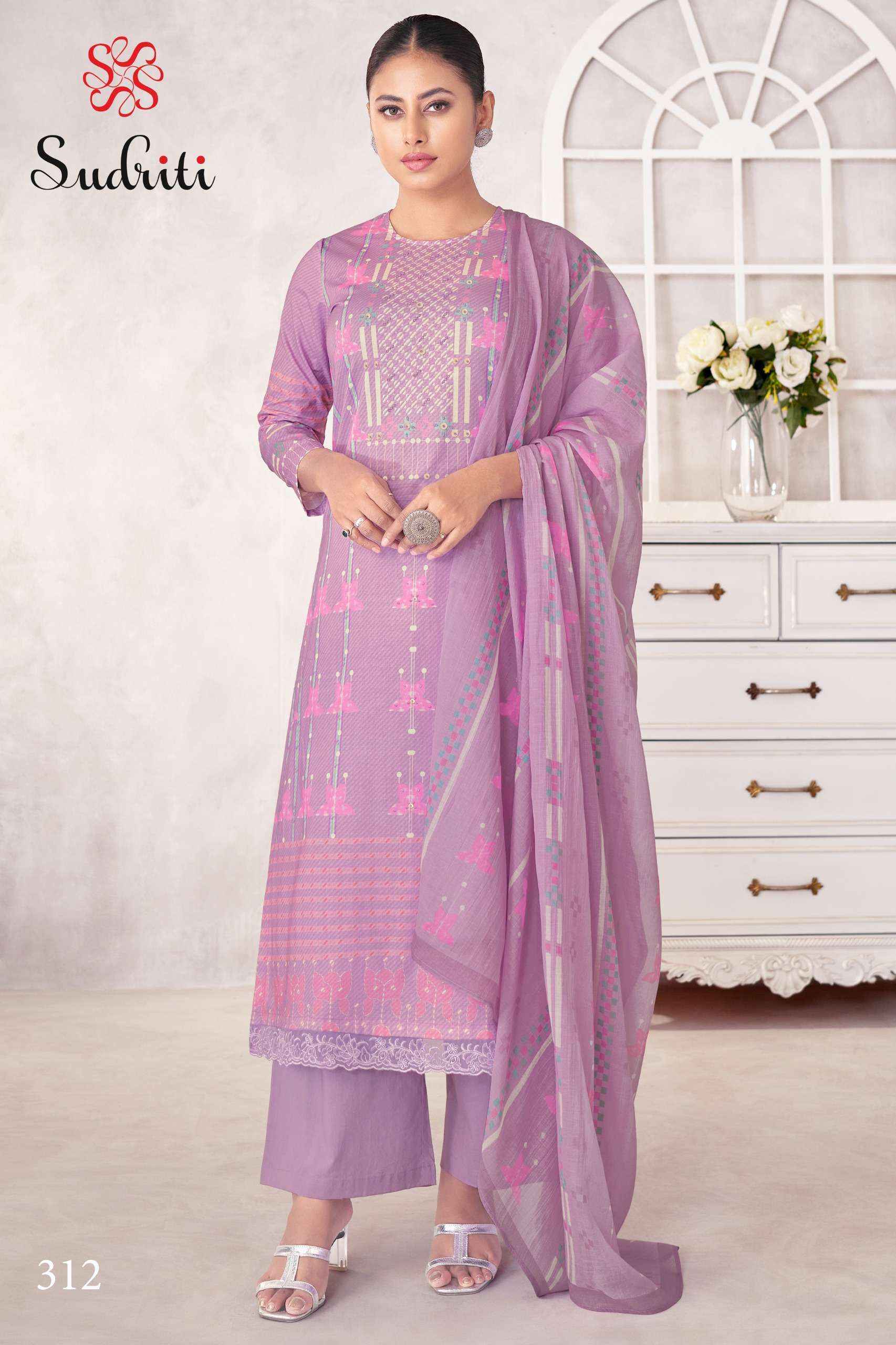 Sudriti Magic Stripe Lawn Cotton Dress Material - Surat Wholesale Market ( 6 pcs Catalogue )