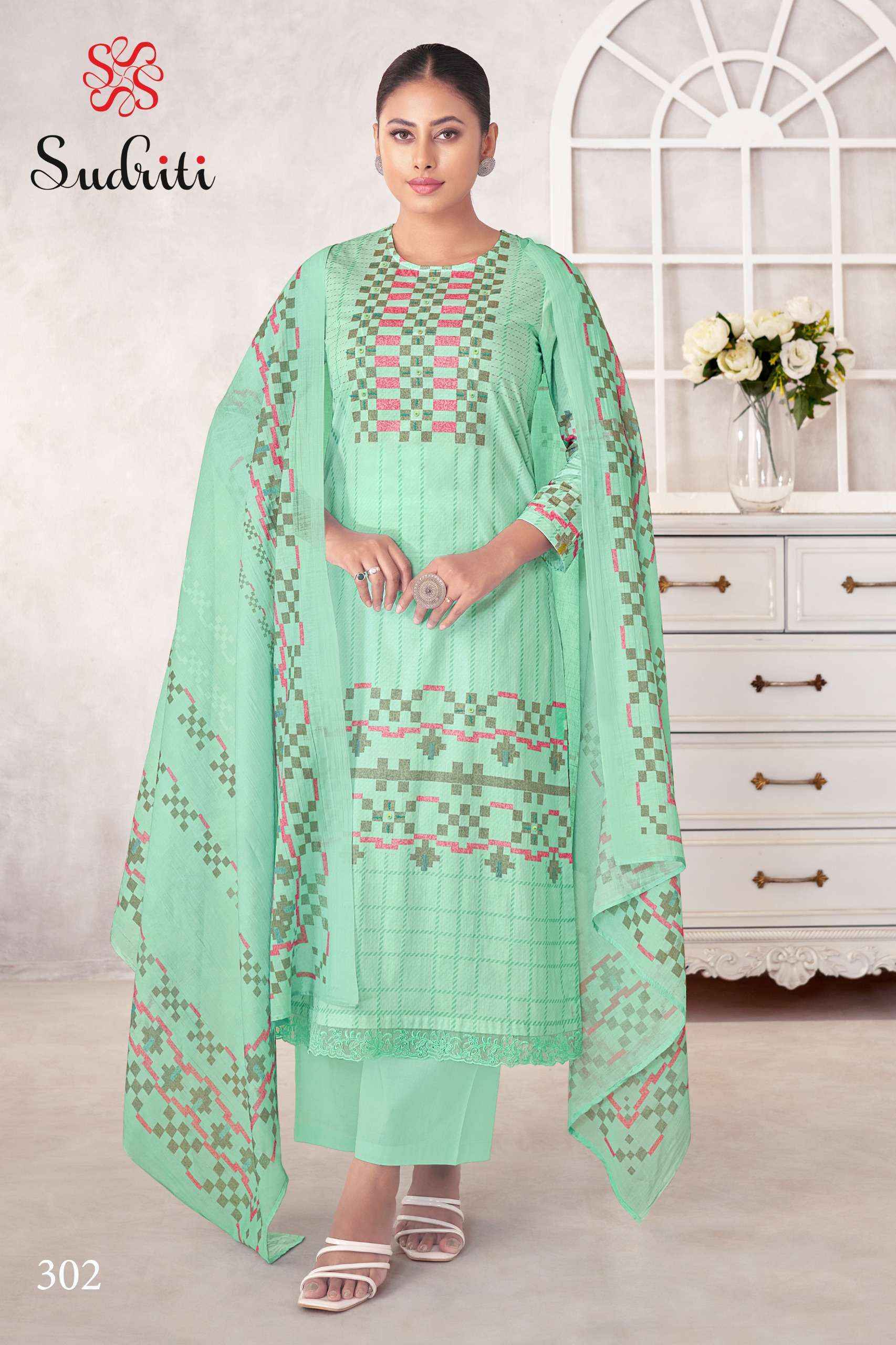 Sudriti Magic Stripe Lawn Cotton Dress Material - Surat Wholesale Market ( 6 pcs Catalogue )