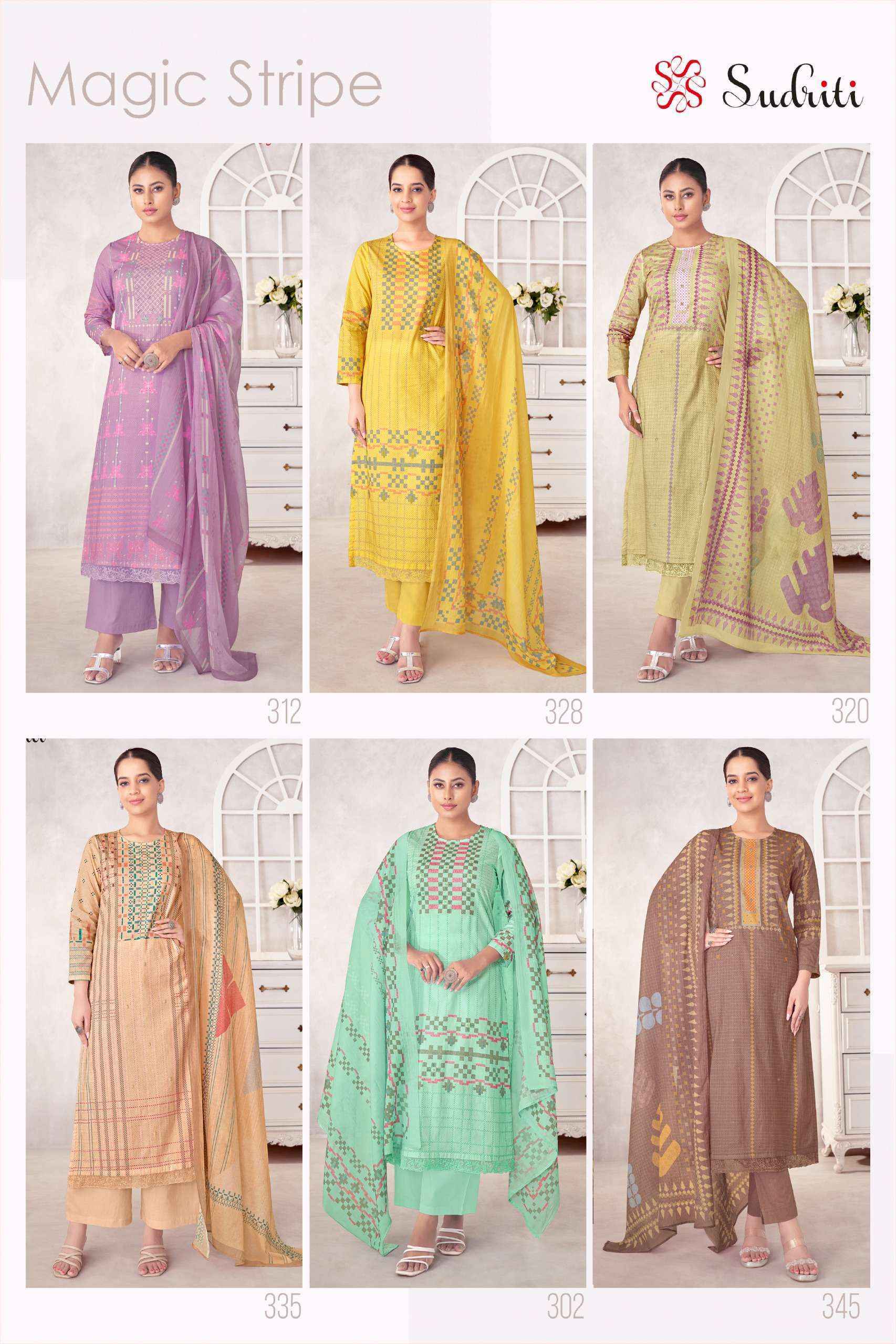 Sudriti Magic Stripe Lawn Cotton Dress Material - Surat Wholesale Market ( 6 pcs Catalogue )