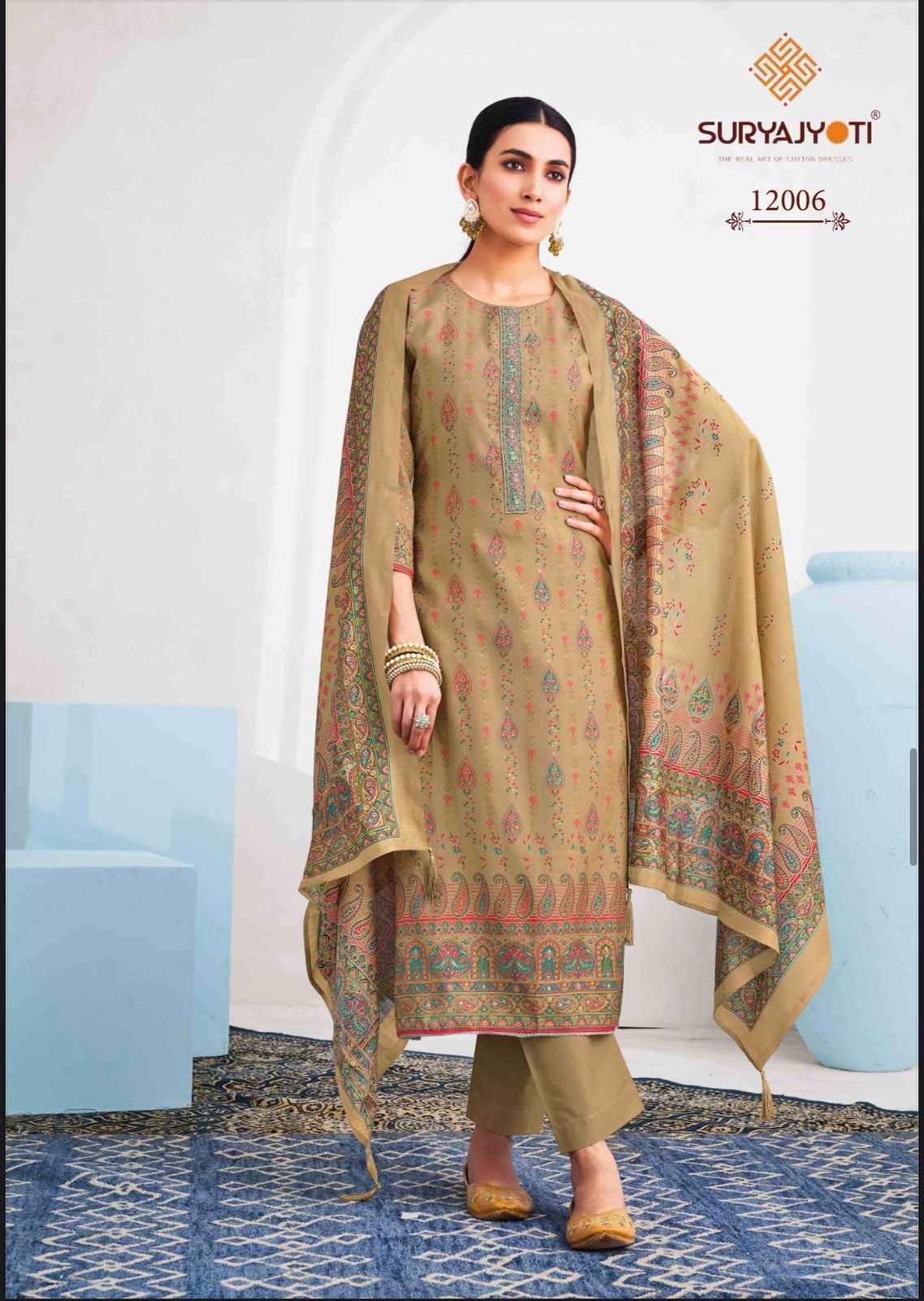 Suryajyoti Pushpa Vol 12 Fancy Work Modal Ladies Suit Wholesale Price ( 8 Pcs Catalog )