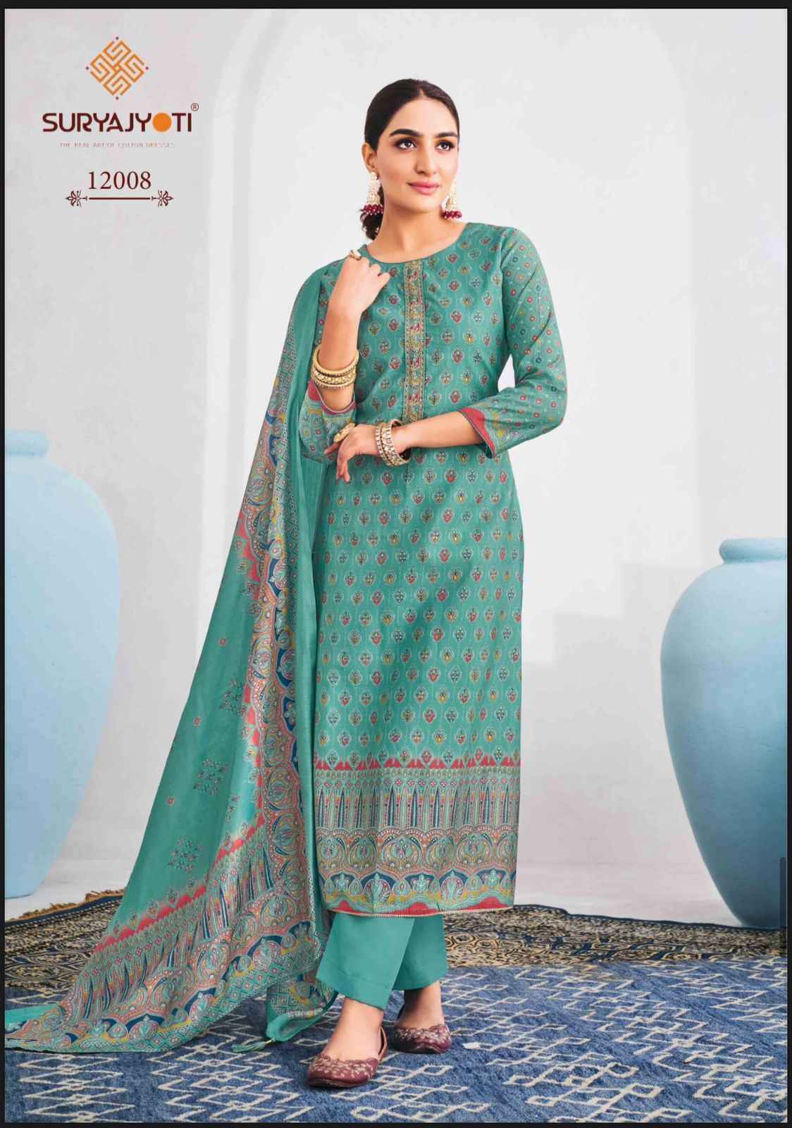 Suryajyoti Pushpa Vol 12 Fancy Work Modal Ladies Suit Wholesale Price ( 8 Pcs Catalog )